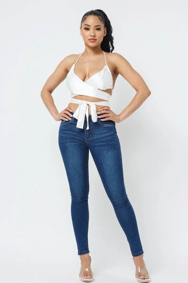 Satin Wrap Around Top - Bona Fide Fashion