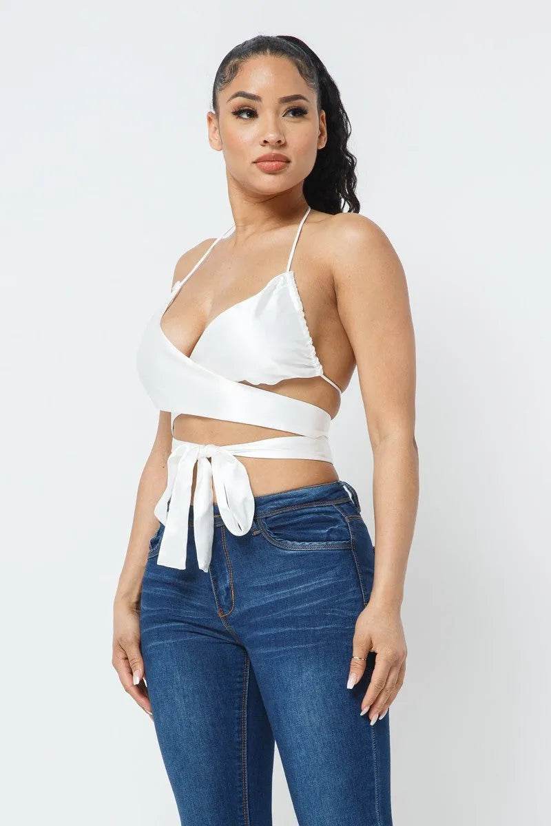 Satin Wrap Around Top - Bona Fide Fashion
