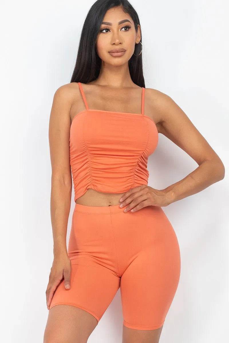 Camisole Ruched Sleeveless Top & Biker Shorts Set - Bona Fide Fashion