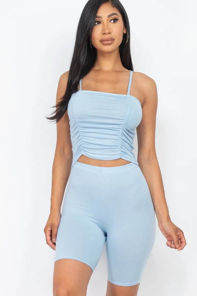 Camisole Ruched Sleeveless Top & Biker Shorts Set - Bona Fide Fashion