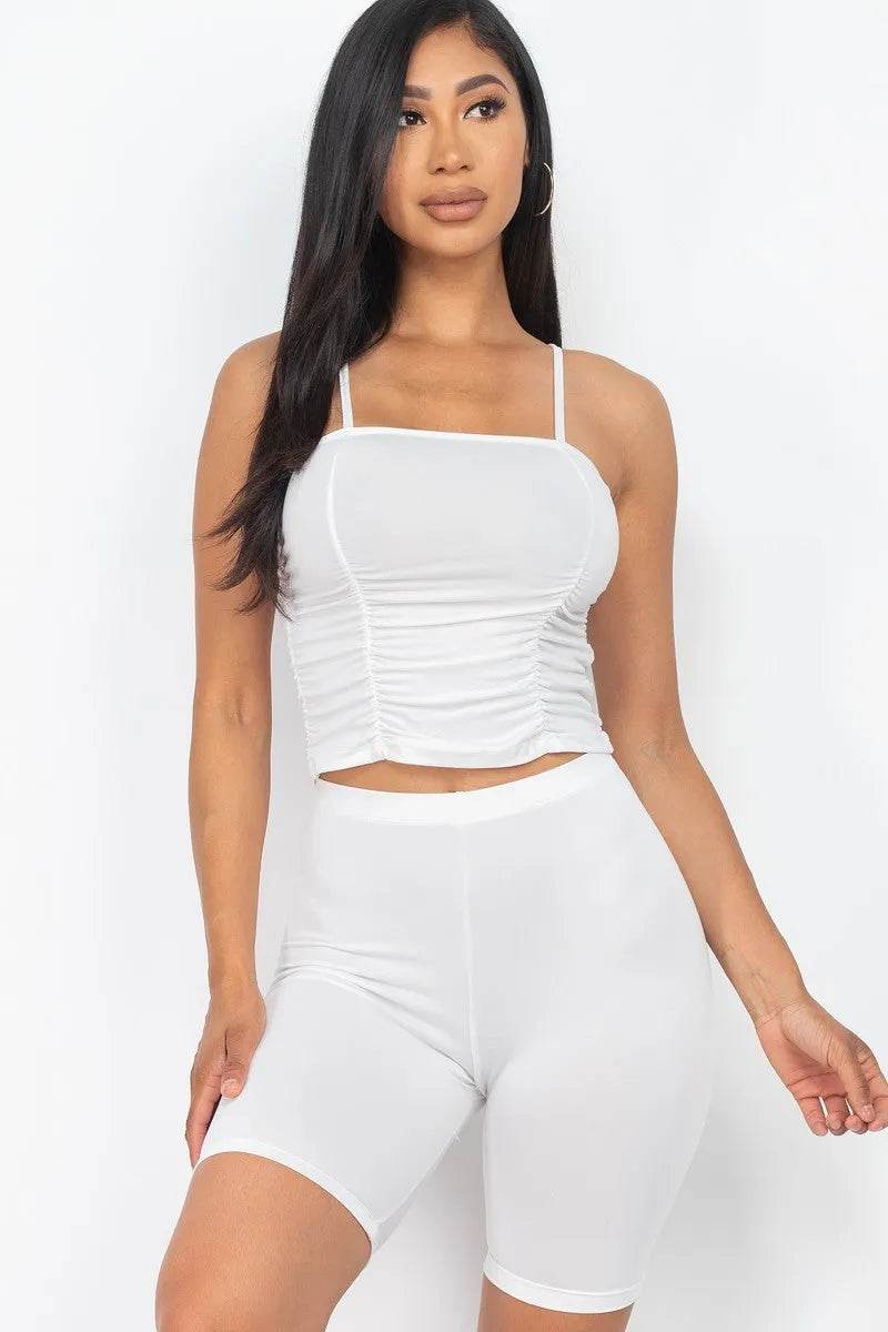 Camisole Ruched Sleeveless Top & Biker Shorts Set - Bona Fide Fashion