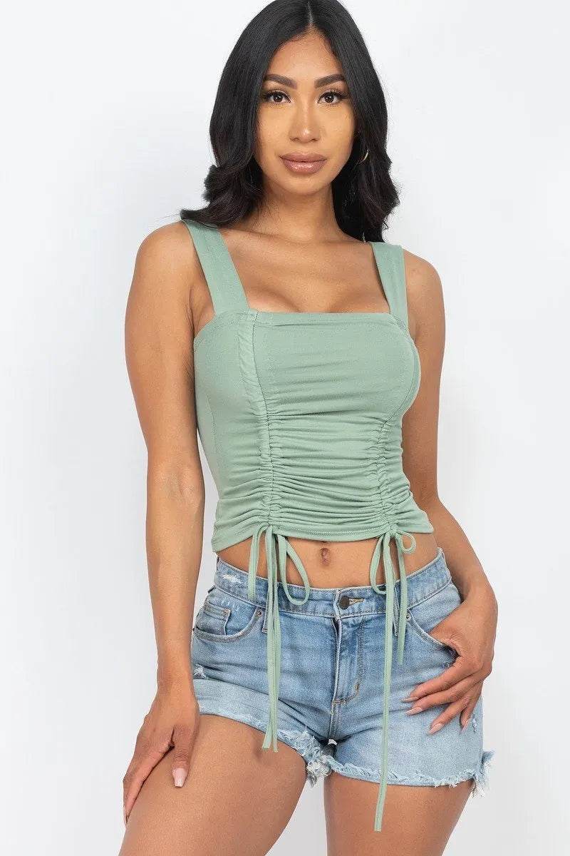 Adjustable Front Ruched With String Square Neck Crop Tops - Bona Fide Fashion