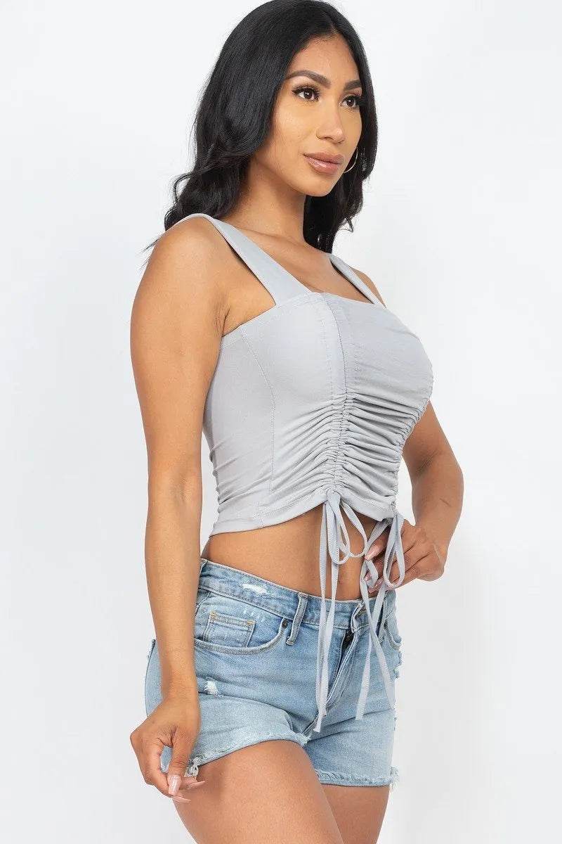 Adjustable Front Ruched With String Square Neck Crop Tops - Bona Fide Fashion