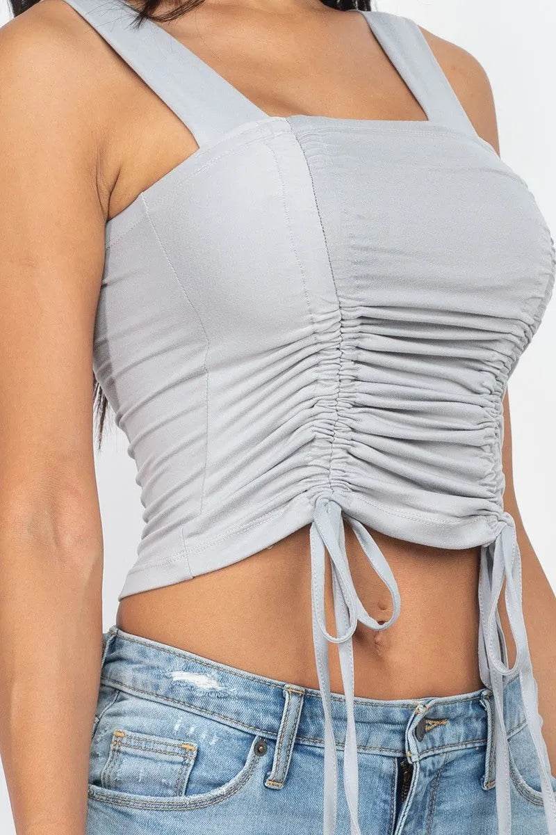 Adjustable Front Ruched With String Square Neck Crop Tops - Bona Fide Fashion