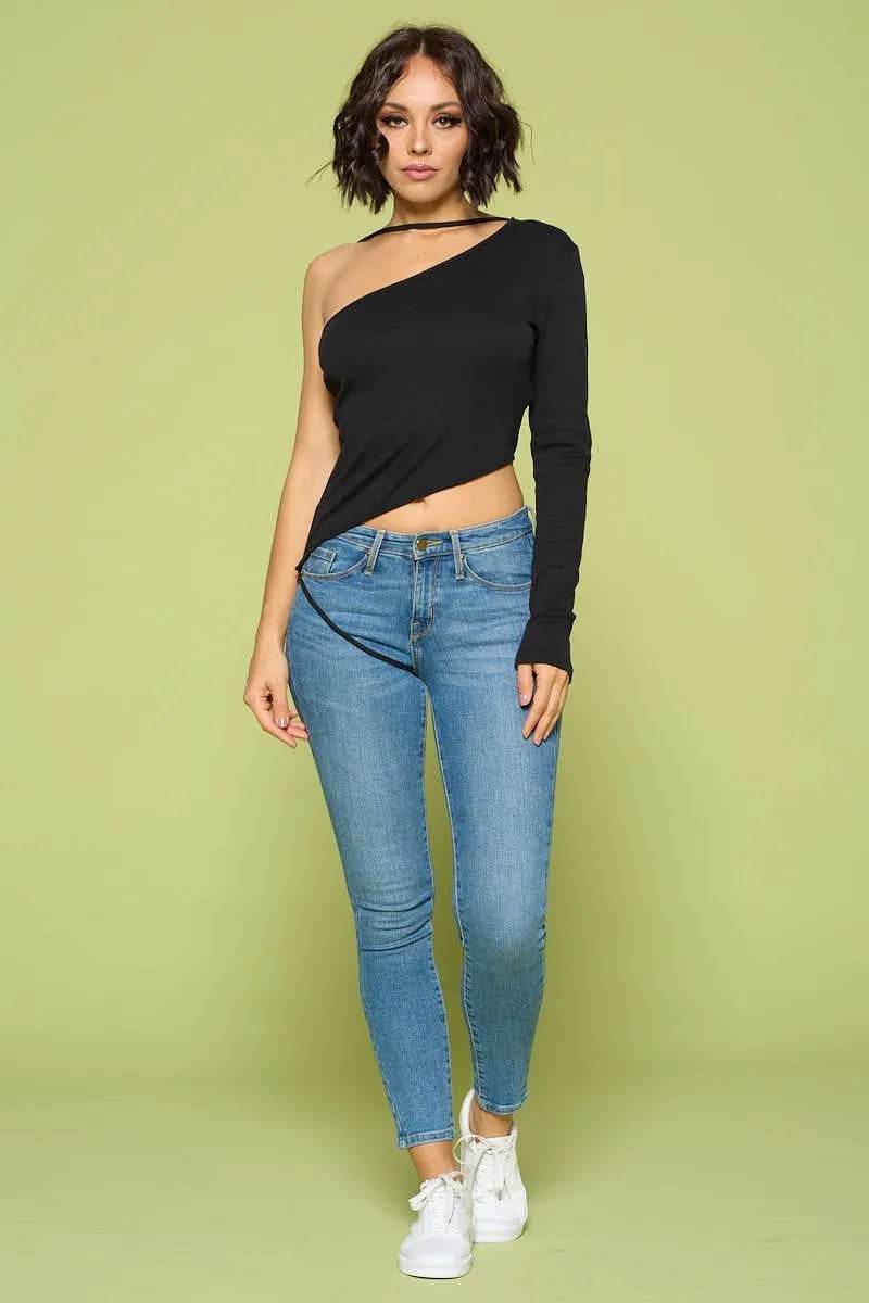 Solid Color One Shoulder Off Top - Bona Fide Fashion