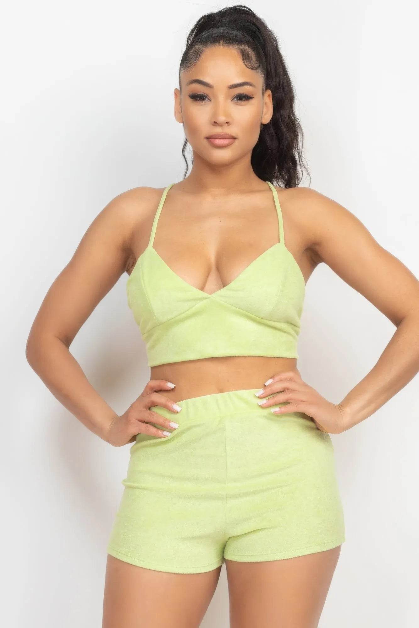 Terry Towel Bralette Top & Mini Shorts Set - Bona Fide Fashion