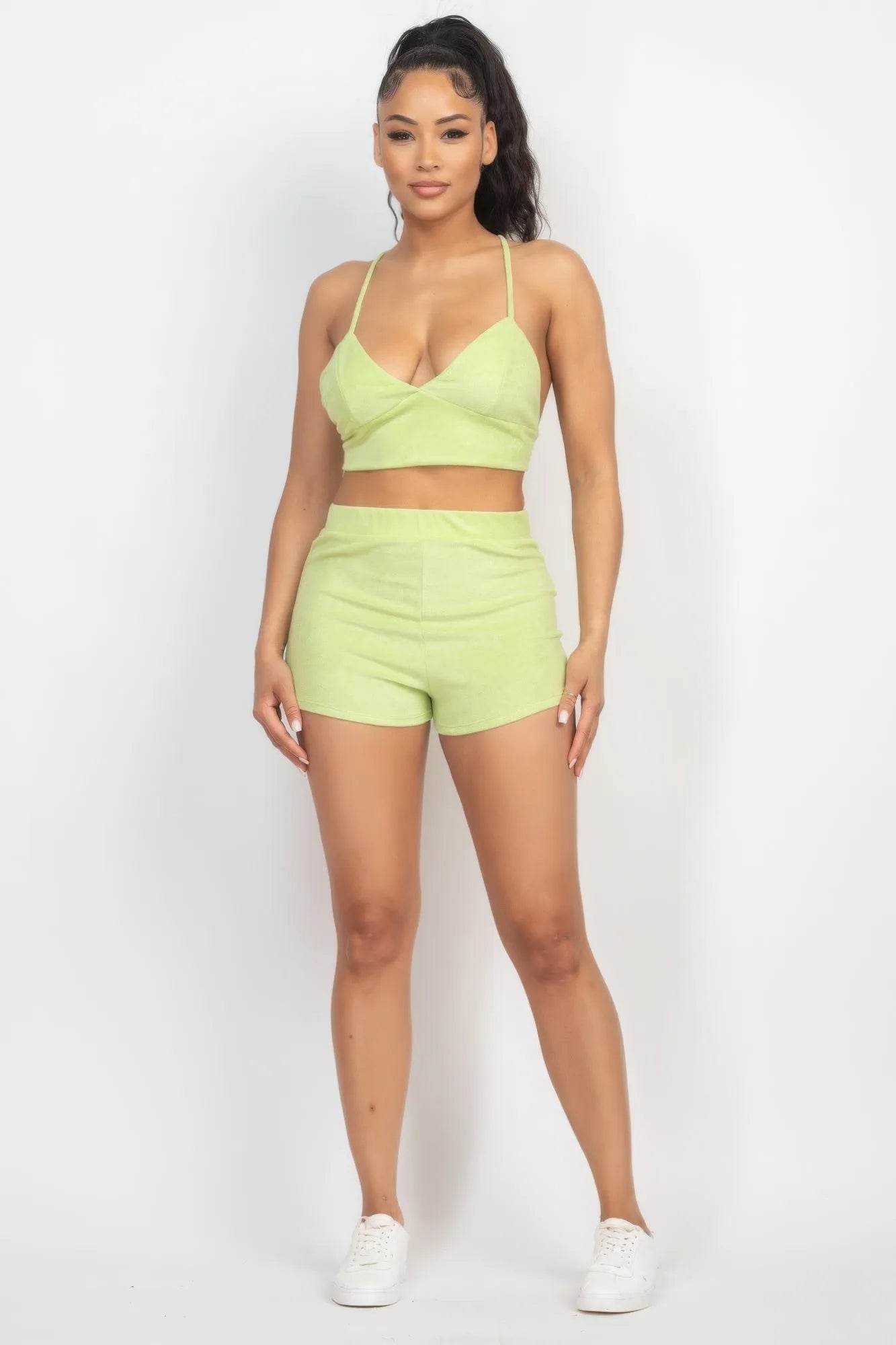 Terry Towel Bralette Top & Mini Shorts Set - Bona Fide Fashion