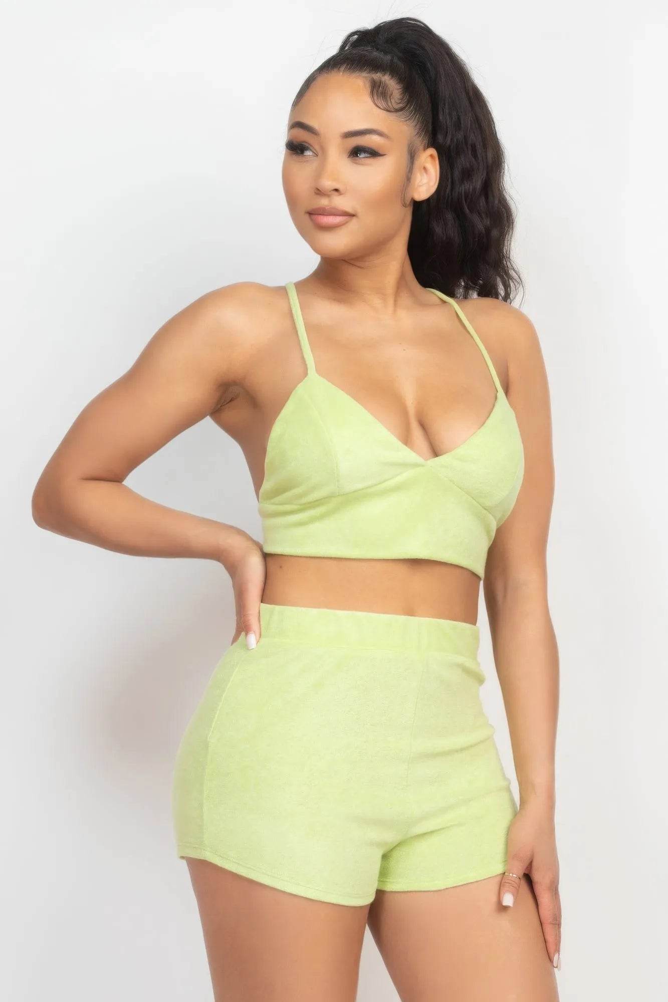 Terry Towel Bralette Top & Mini Shorts Set - Bona Fide Fashion