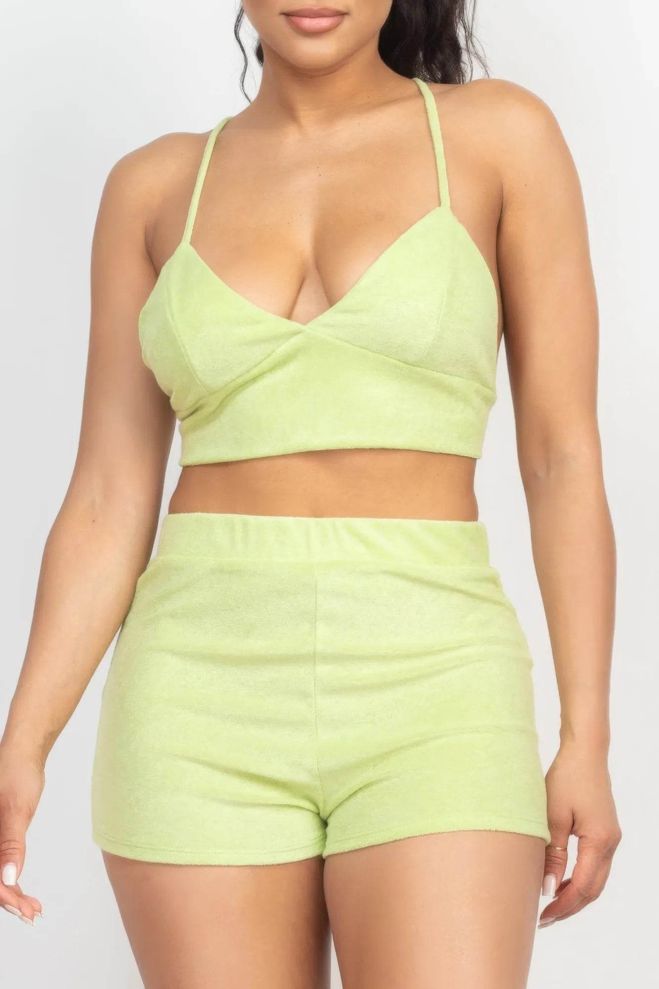 Terry Towel Bralette Top & Mini Shorts Set - Bona Fide Fashion