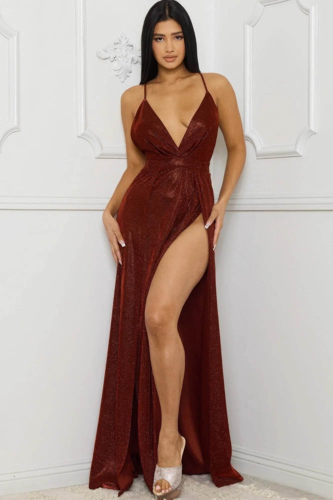 Glitter Fabric Sweetheart Surplice Maxi Dress - Bona Fide Fashion