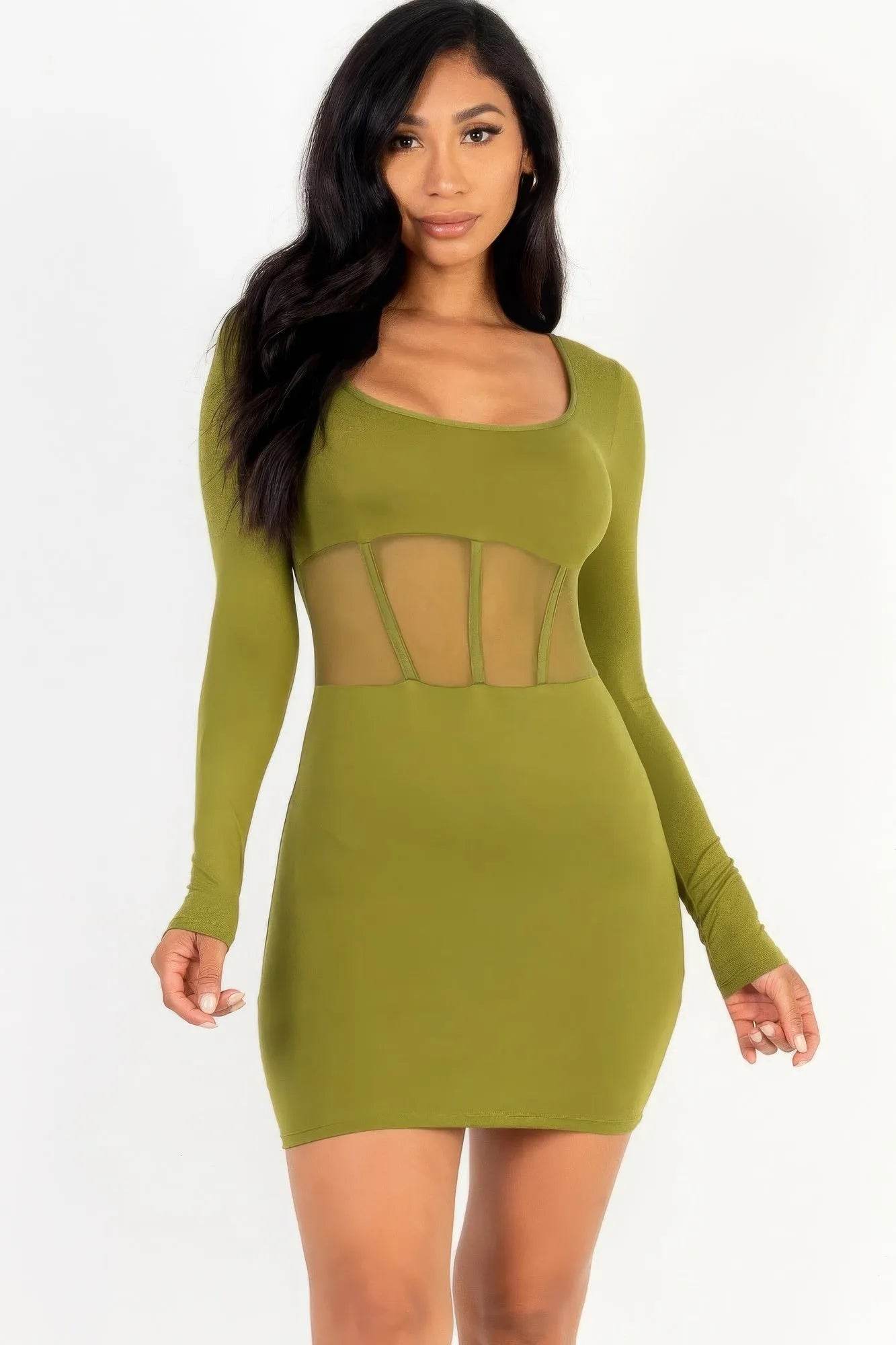 Square neck mesh corset mini dress - Bona Fide Fashion