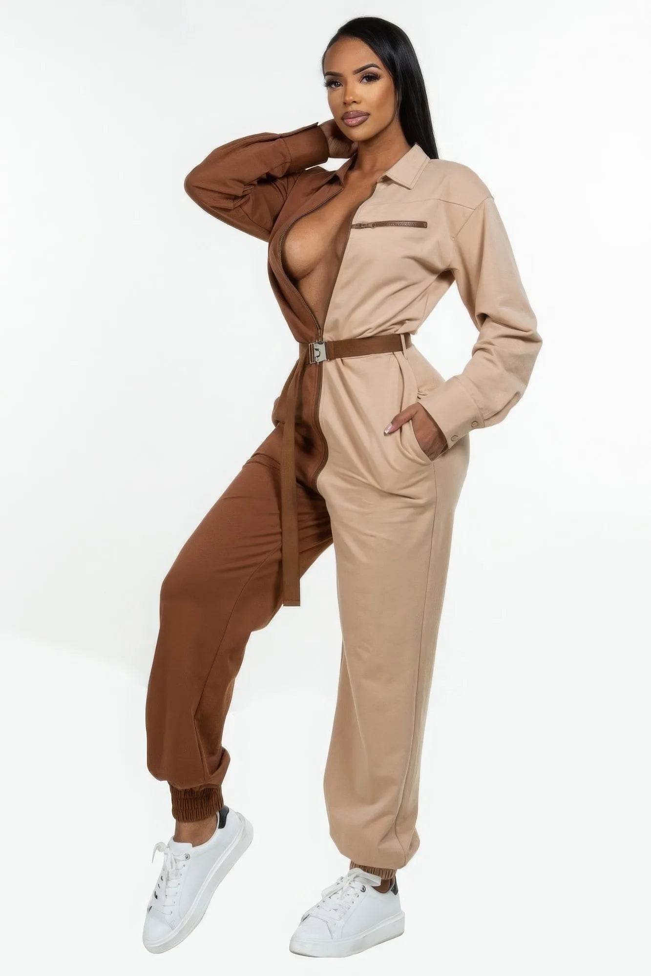 Long Sleeve Oversized Cozy Shirt Jumpsuit - Bona Fide Fashion
