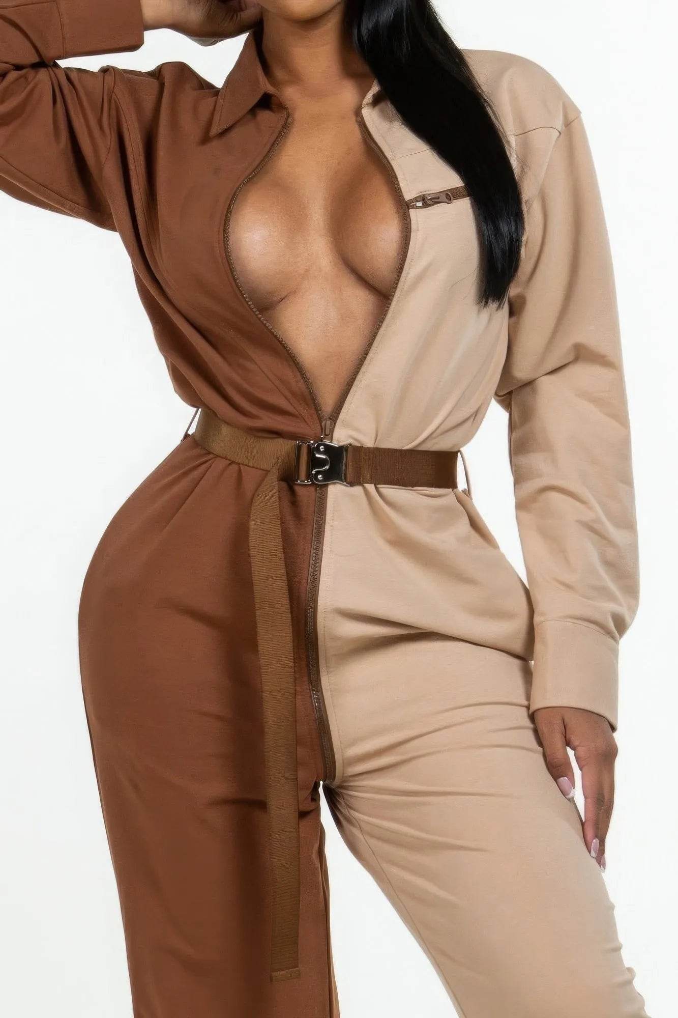 Long Sleeve Oversized Cozy Shirt Jumpsuit - Bona Fide Fashion