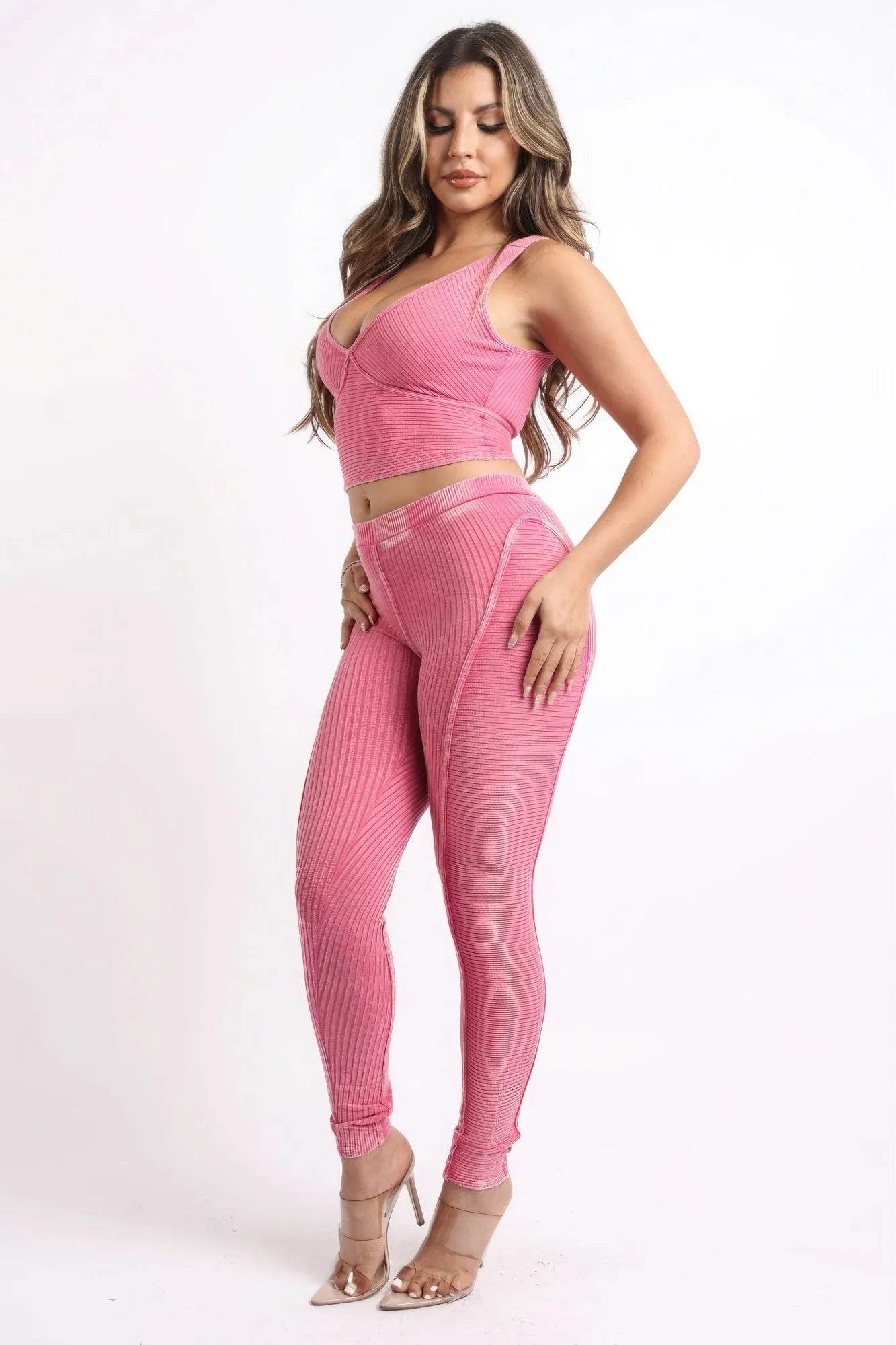 Mineral Washed Crop Top And Leggings Set - Bona Fide Fashion