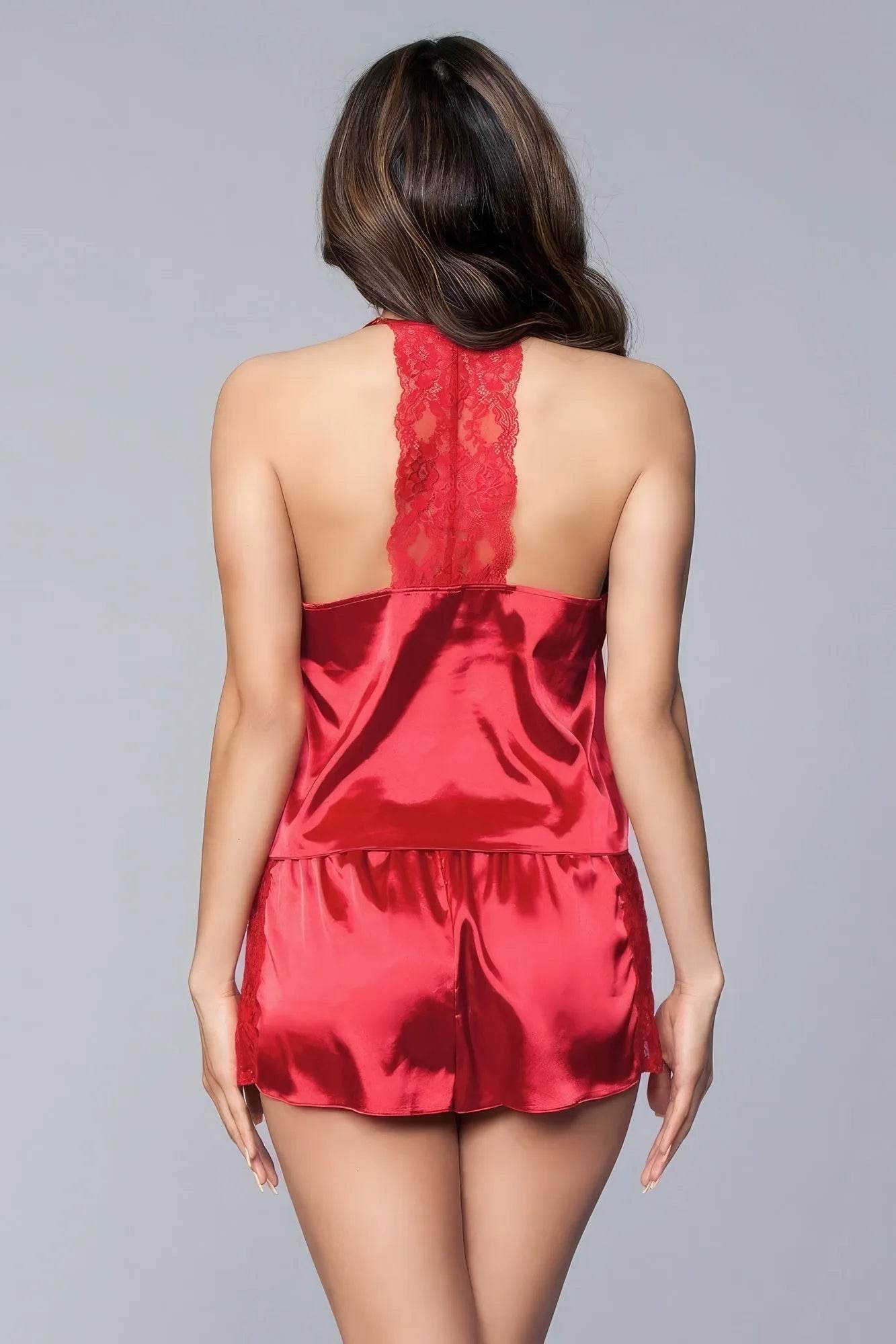 Relaxed Fit, Lightweight, Top And Shorts Are Satin With Touches Of Lace - Bona Fide Fashion