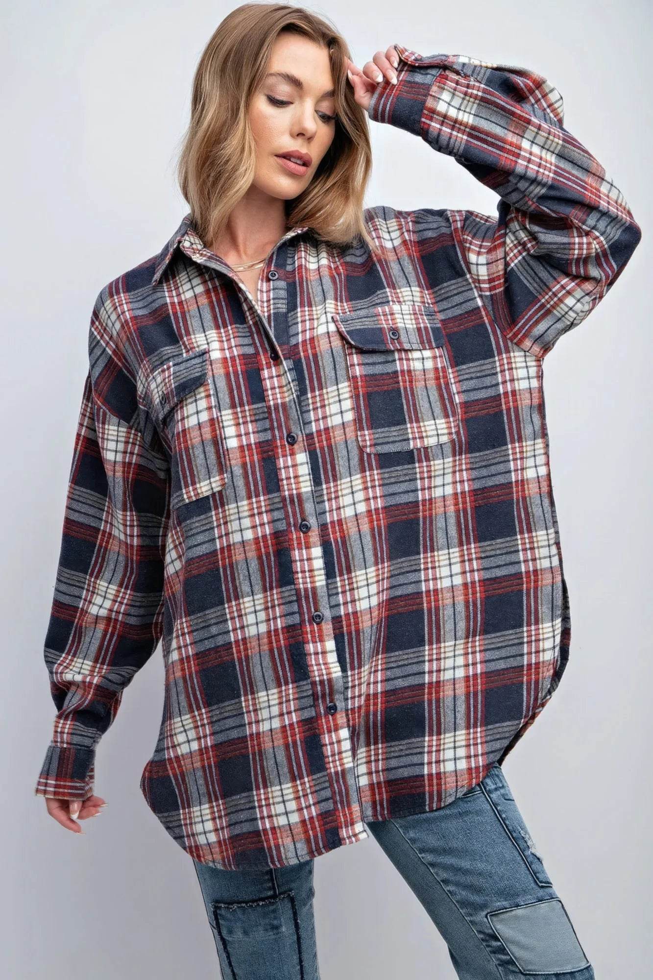 Washed Plaid Button Down Shirt - Bona Fide Fashion