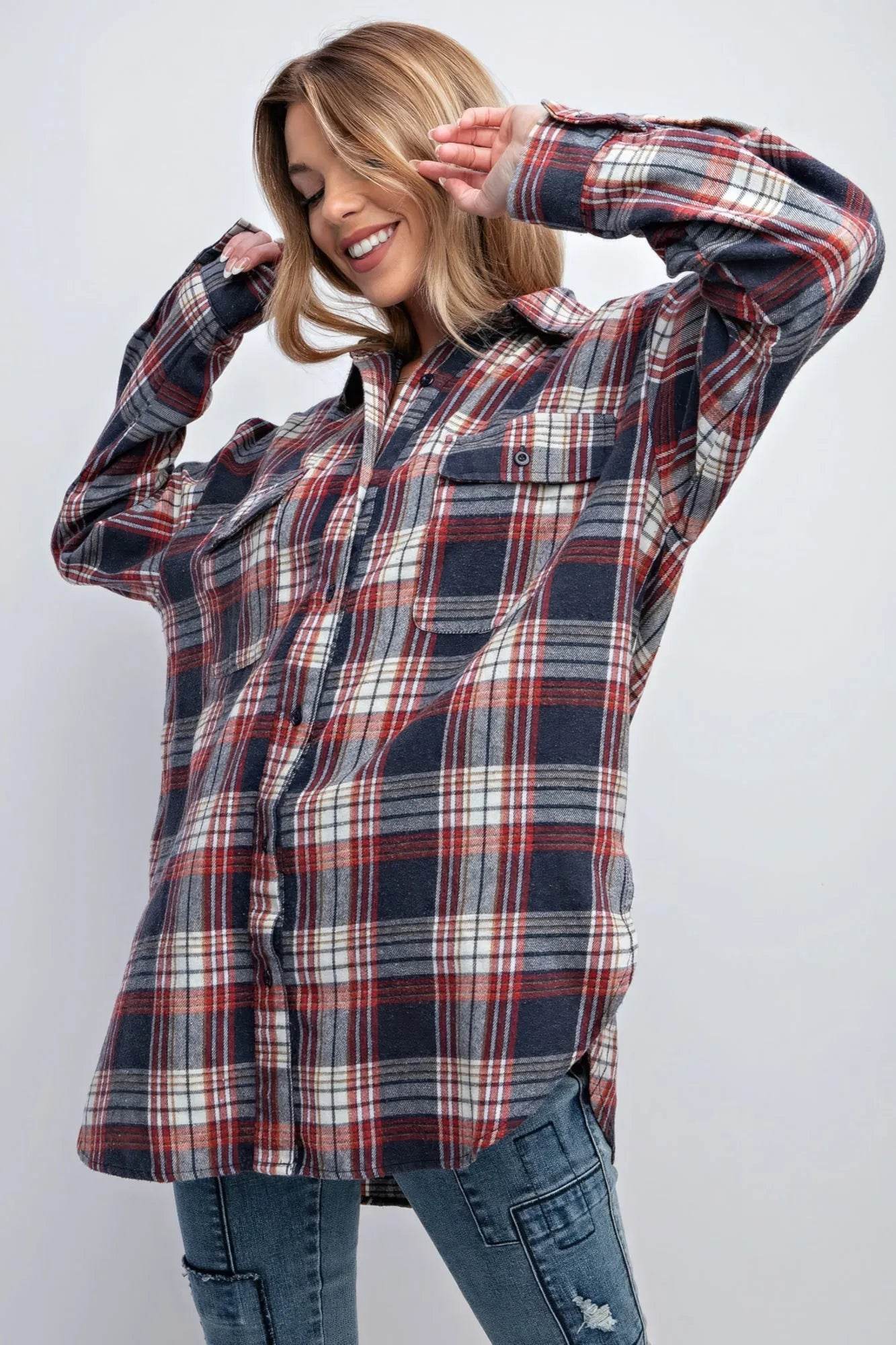 Washed Plaid Button Down Shirt - Bona Fide Fashion
