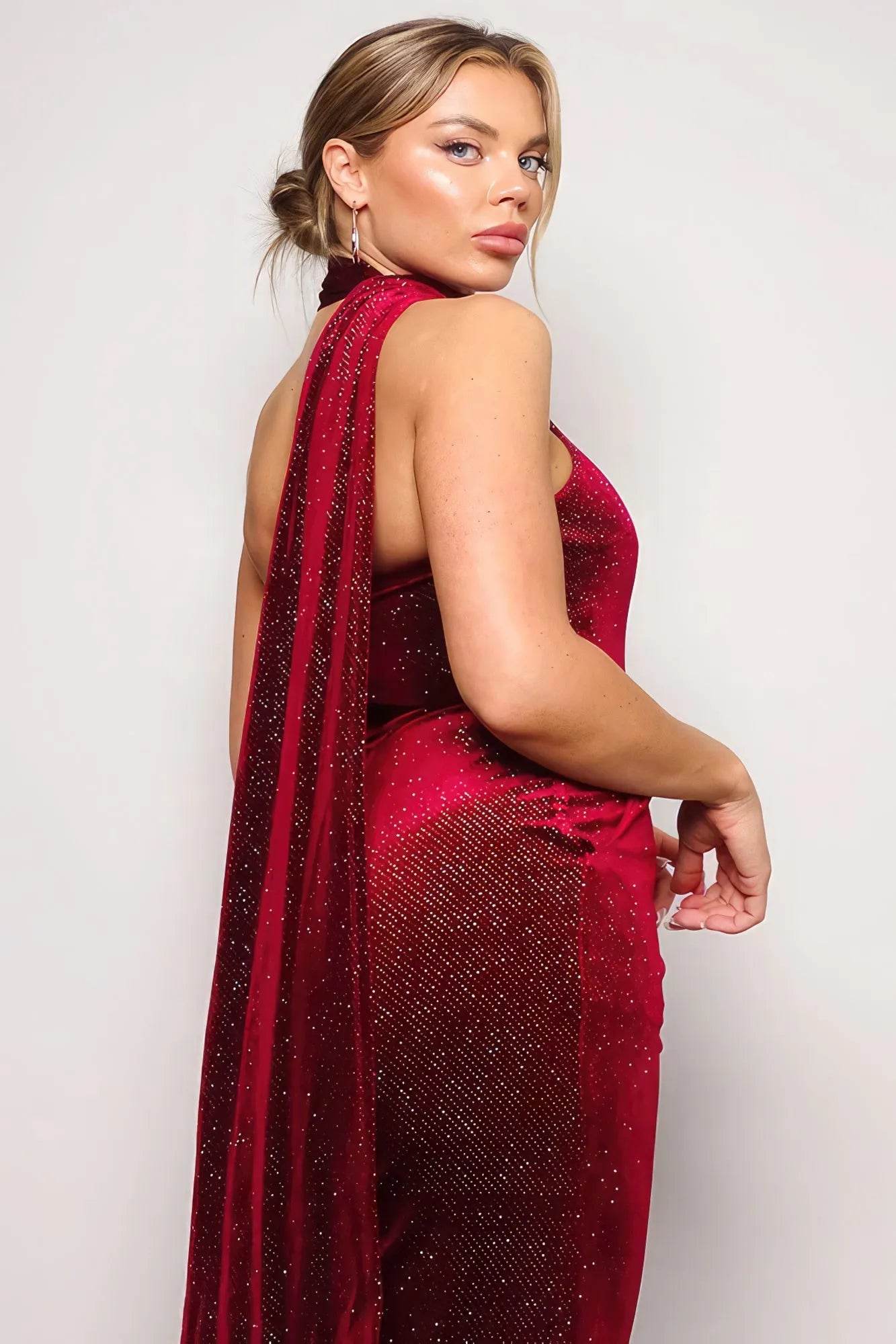 Scarf Top Glitter Velvet Jumpsuit - Bona Fide Fashion
