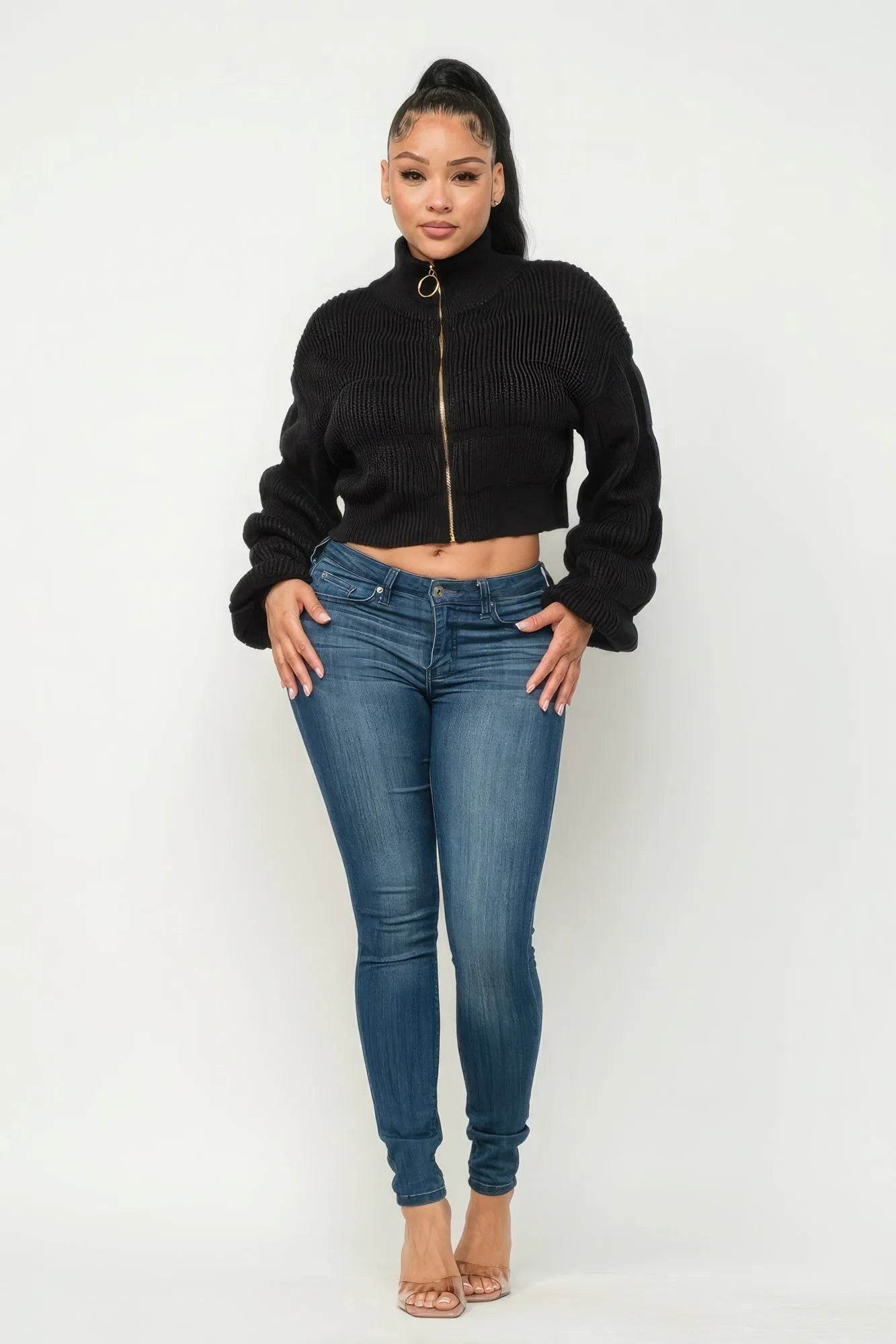 Michelin Sweater Top W/ Front Zipper - Bona Fide Fashion