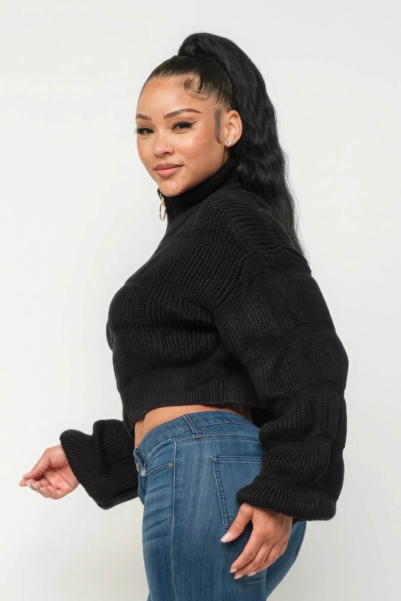 Michelin Sweater Top W/ Front Zipper - Bona Fide Fashion