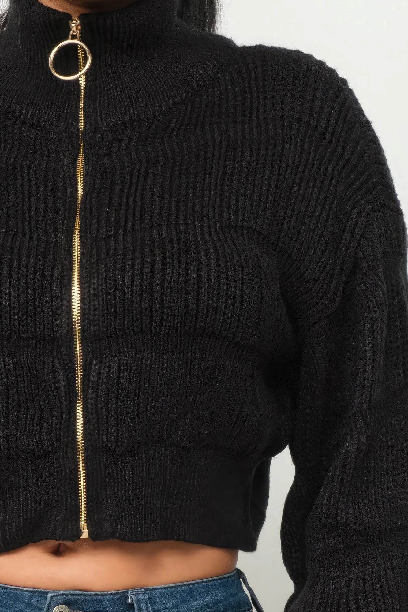 Michelin Sweater Top W/ Front Zipper - Bona Fide Fashion
