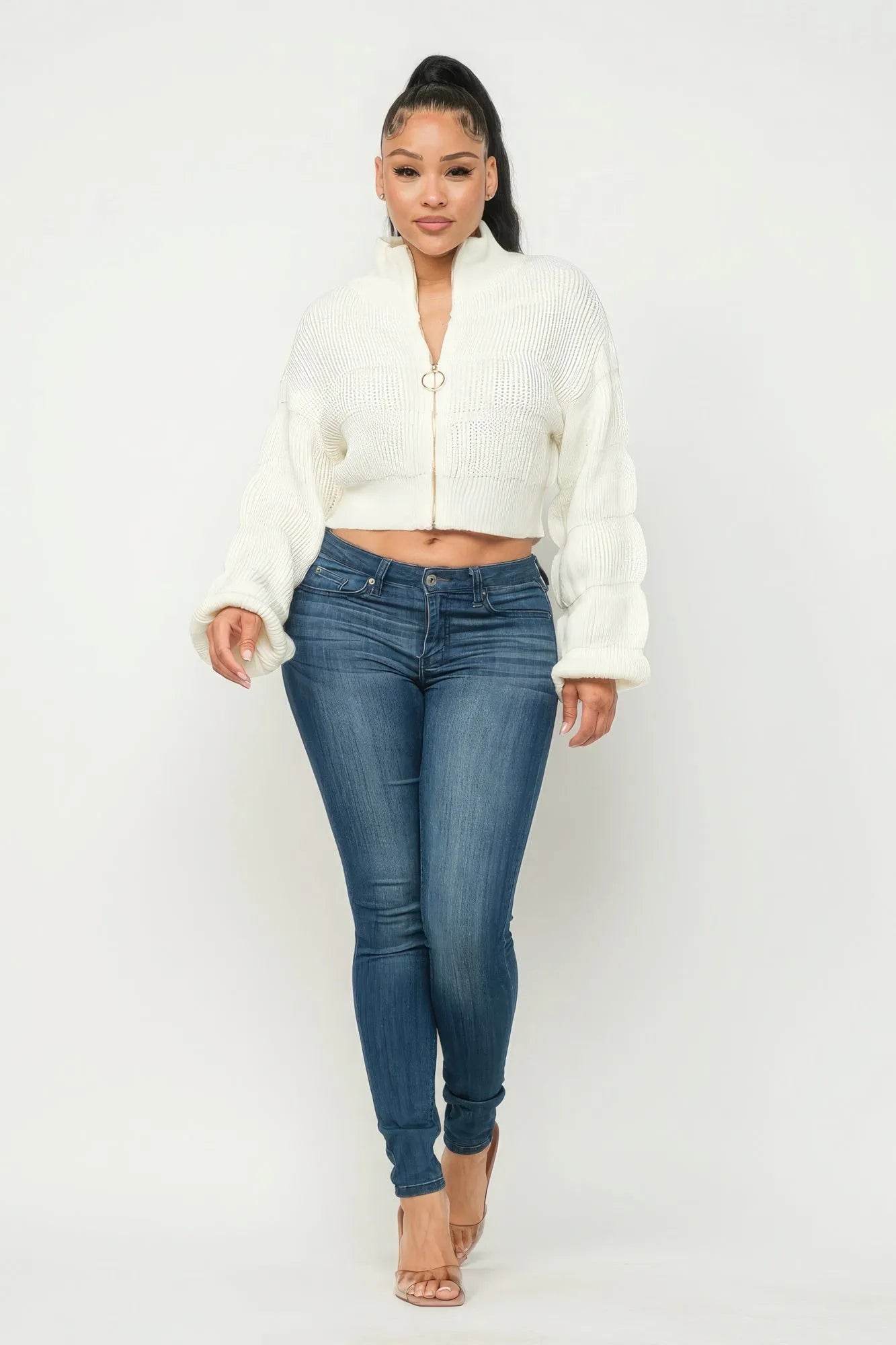 Sweater Top W/ Front Zipper - Bona Fide Fashion