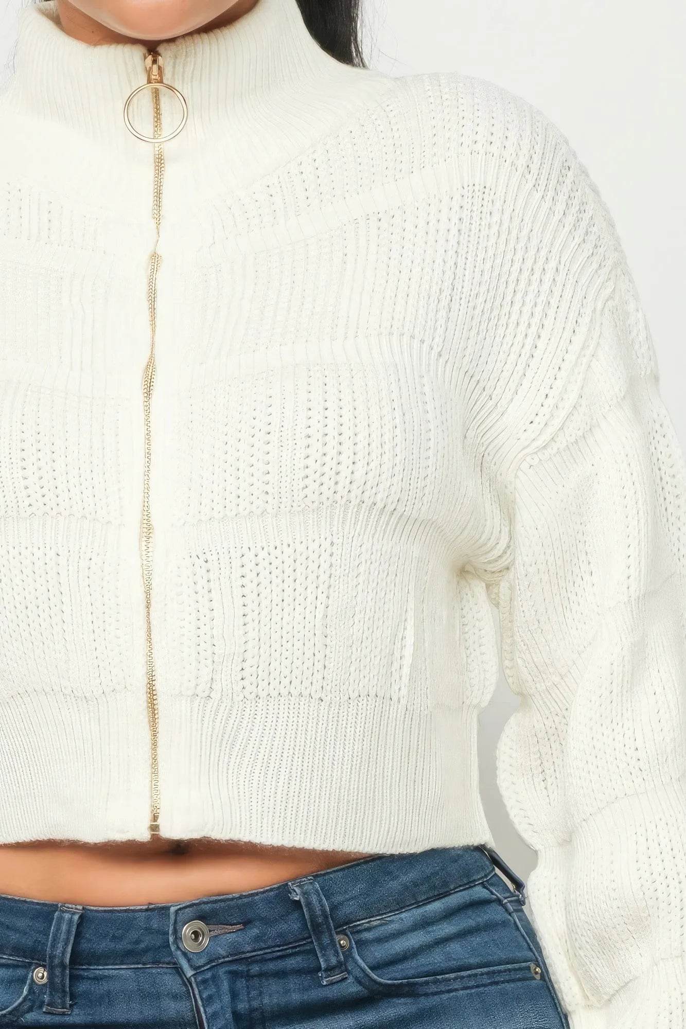 Sweater Top W/ Front Zipper - Bona Fide Fashion