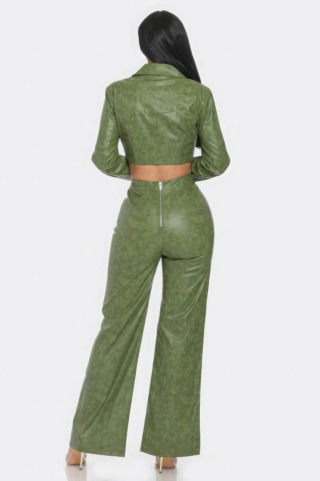 Faux Leather Set With Rhinestone Detail - Bona Fide Fashion