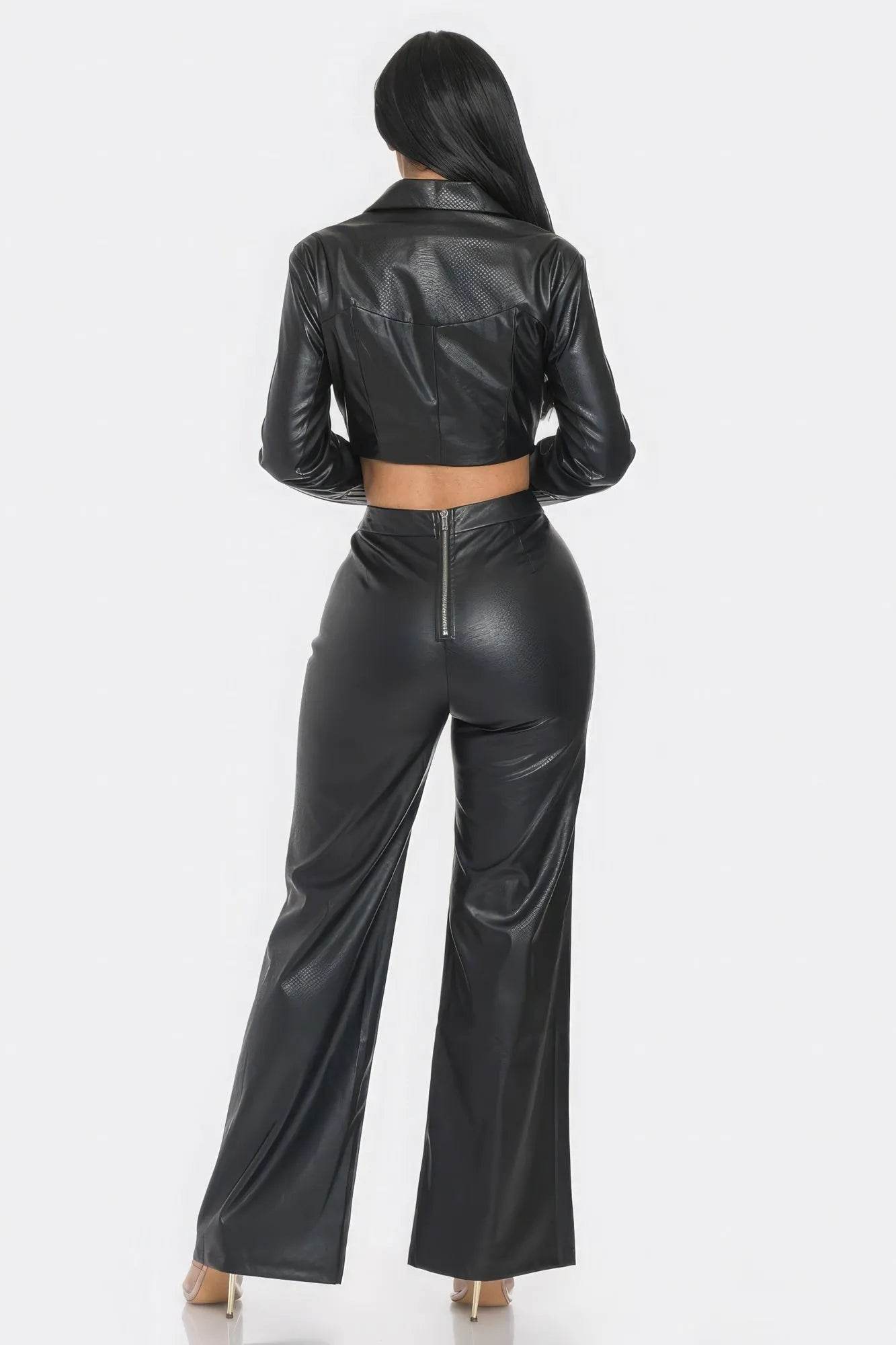 Faux Leather Set With Rhinestone Detail - Bona Fide Fashion