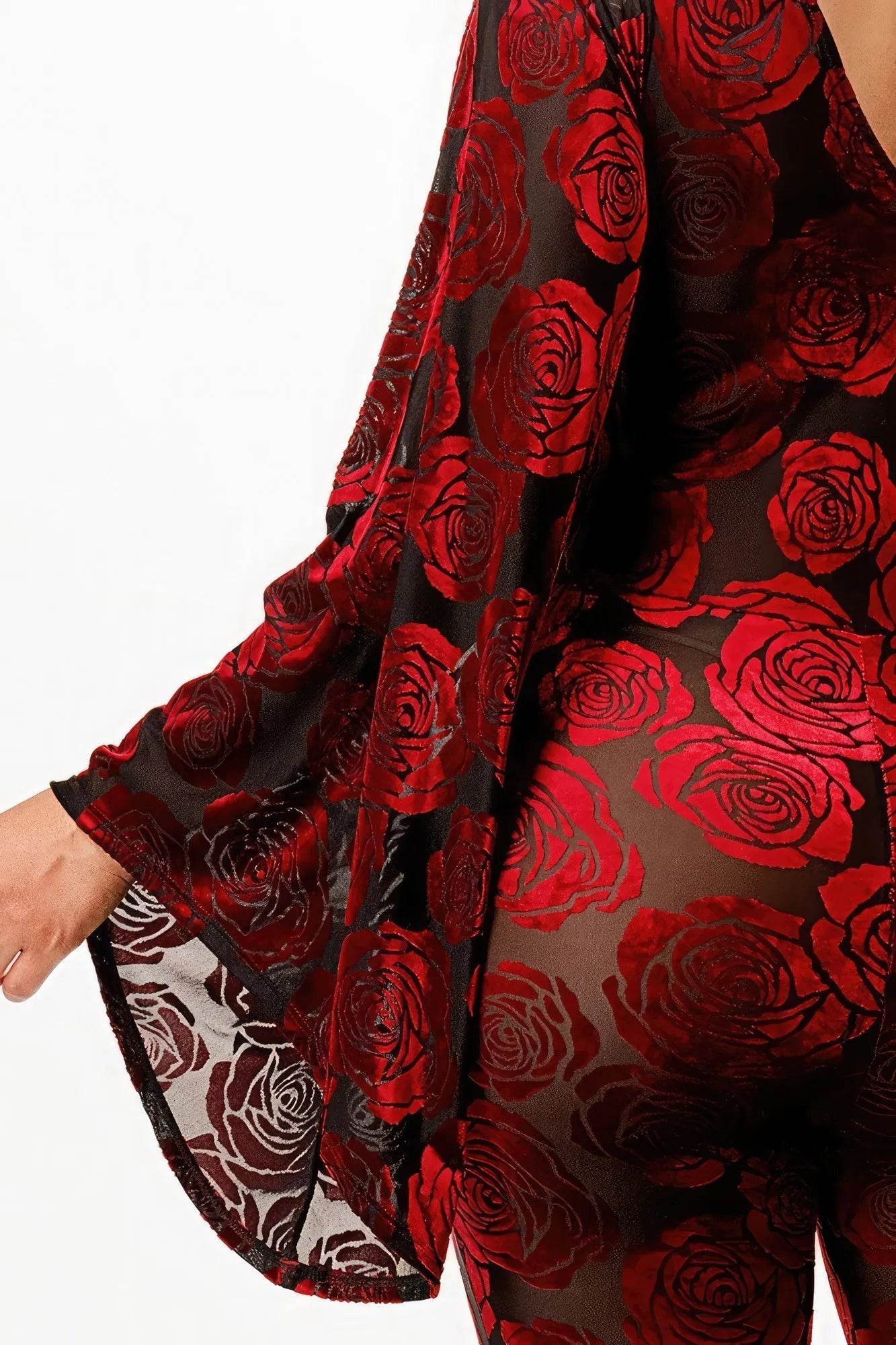 Velvet Flocking Jumpsuit/bell Sleeve - Bona Fide Fashion