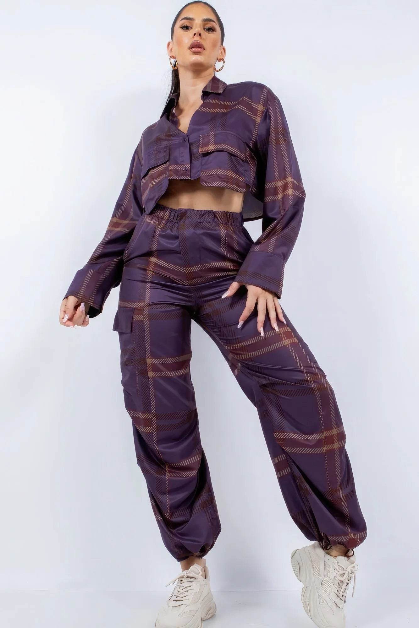 Cropped Shirt & Cargo Pants Set - Bona Fide Fashion