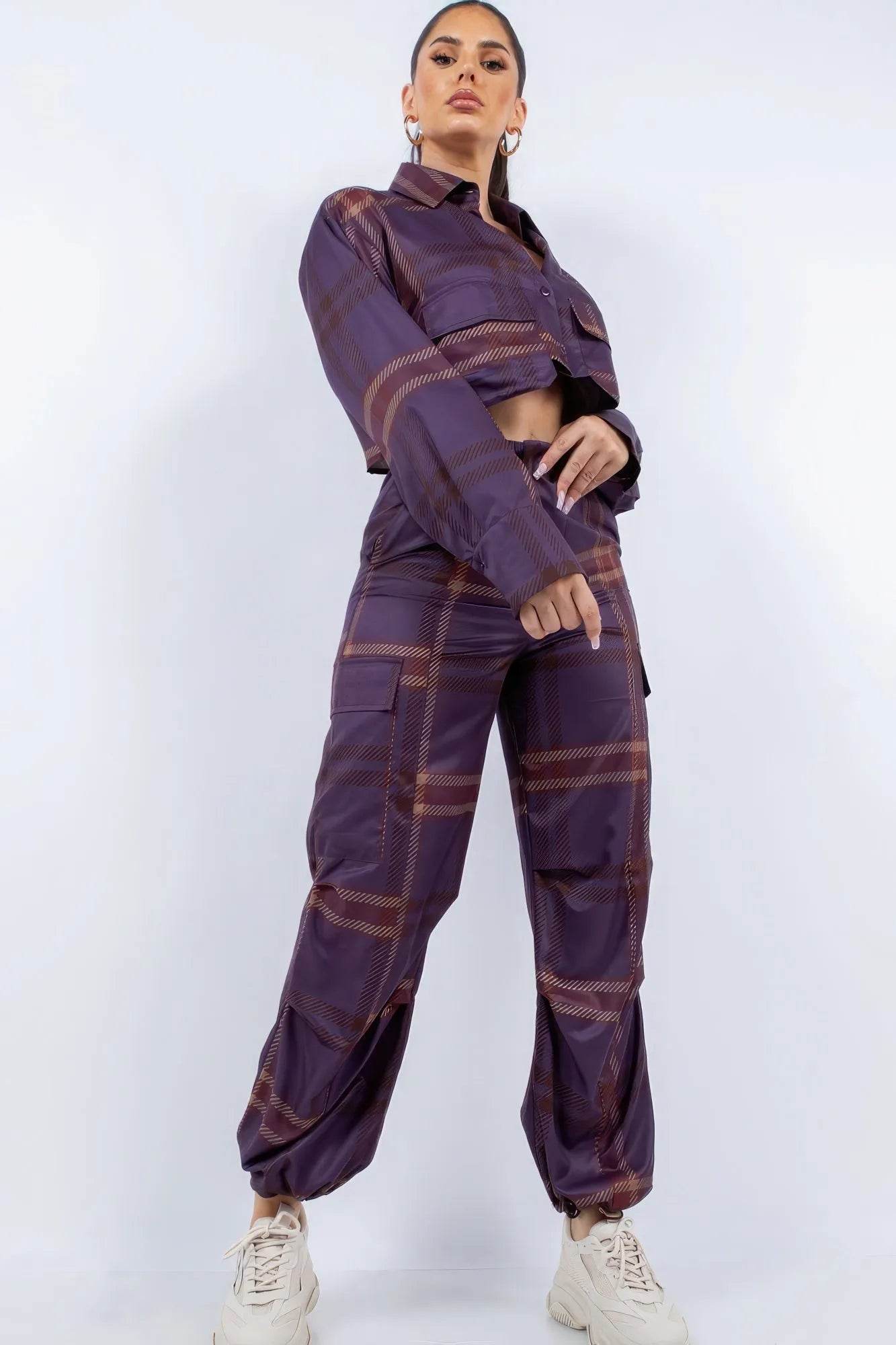 Cropped Shirt & Cargo Pants Set - Bona Fide Fashion