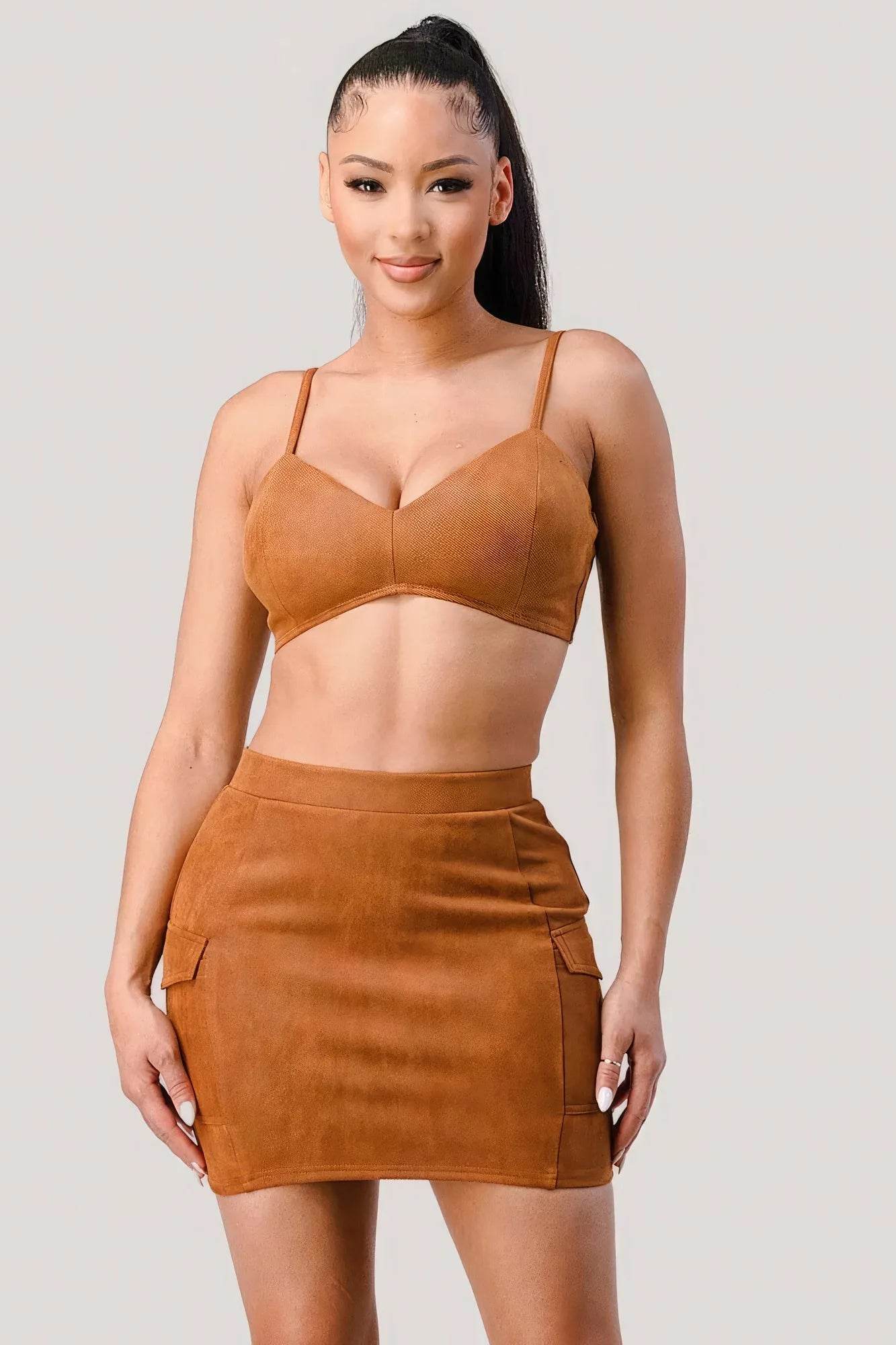 Diagonal Bralette With Cropped Blazer Jacket & Mini Skirt 3pcs Sets - Bona Fide Fashion