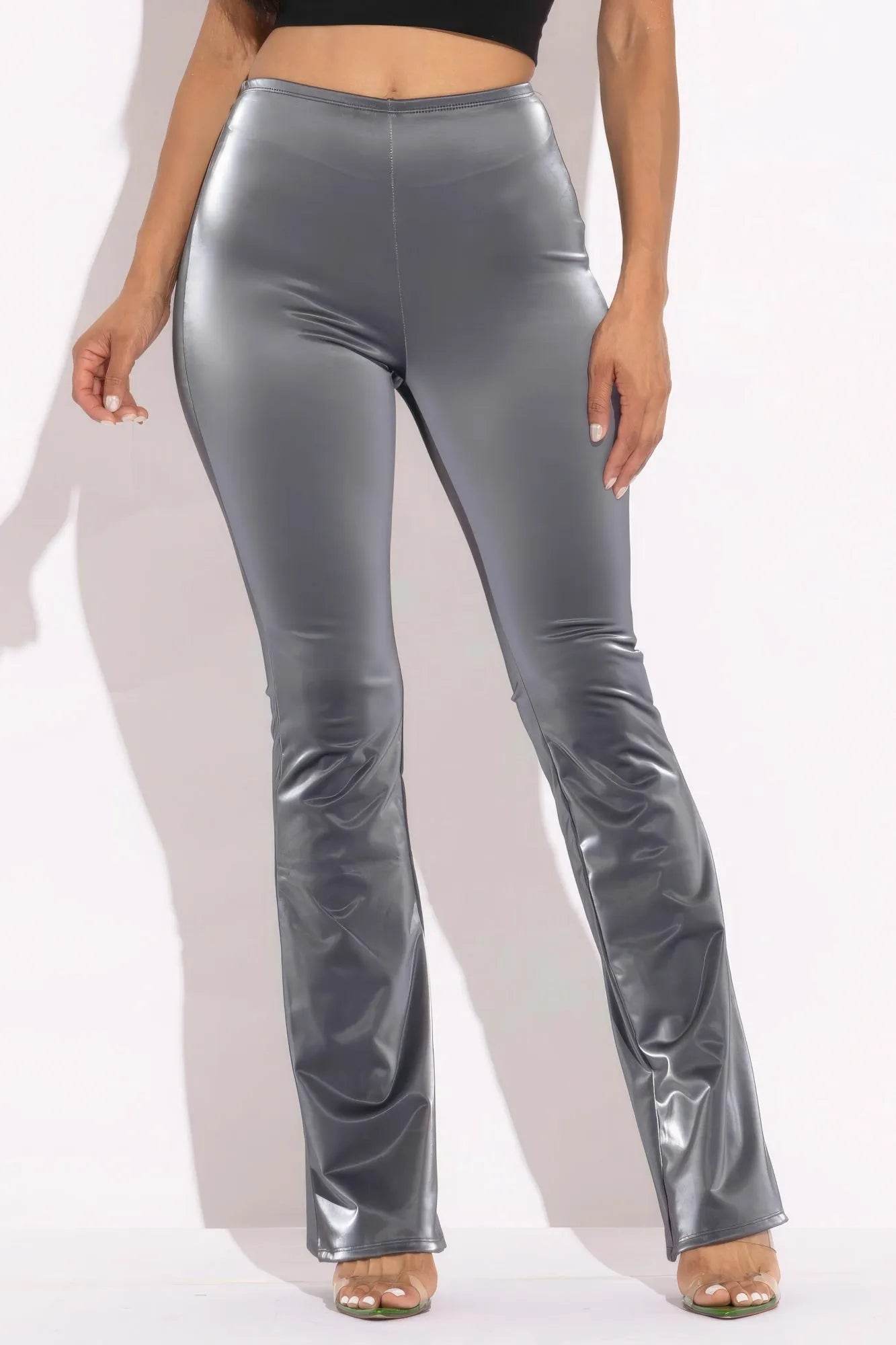 Velvet Pu Flared Pants - Bona Fide Fashion