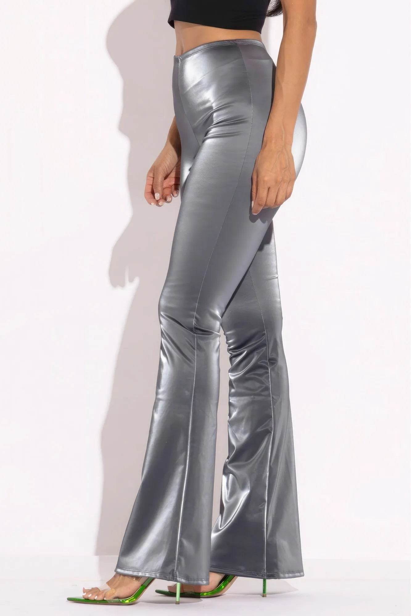 Velvet Pu Flared Pants - Bona Fide Fashion