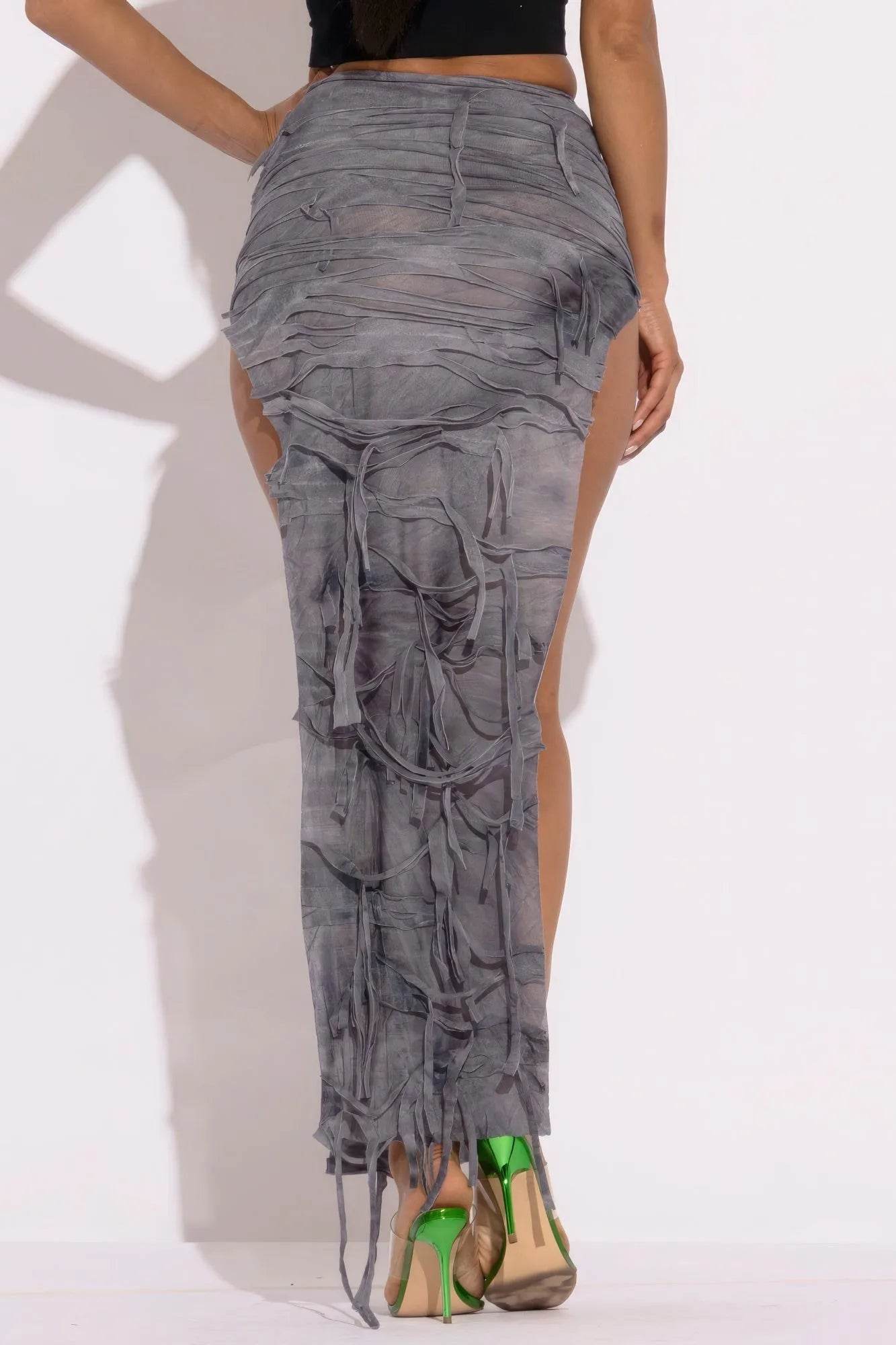 Distressed Thigh Slit Maxi Skirt - Bona Fide Fashion