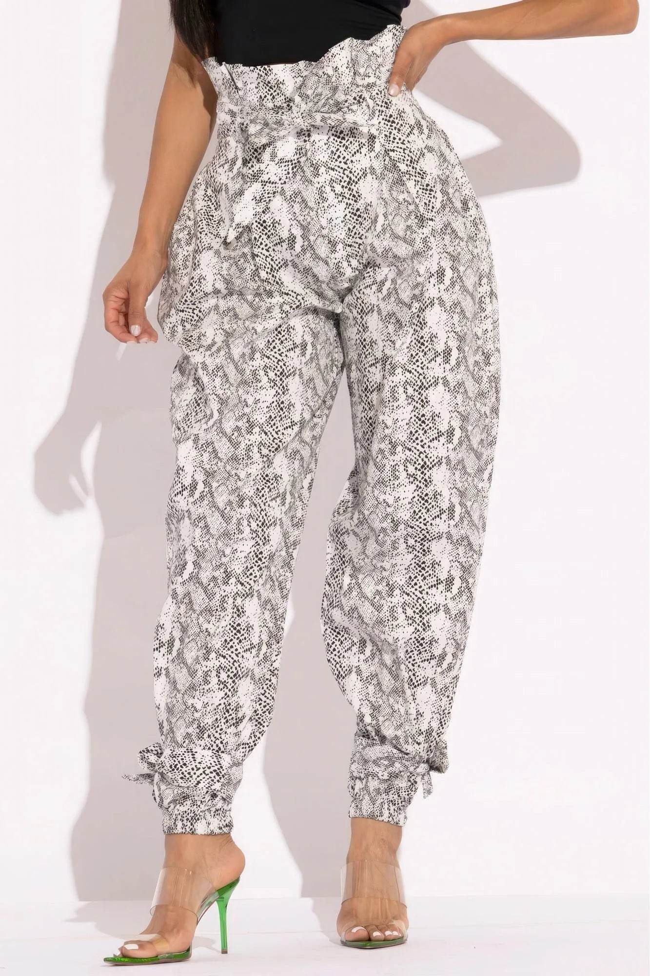 Snake Skin Printed Paper Style Cargo Pants - Bona Fide Fashion
