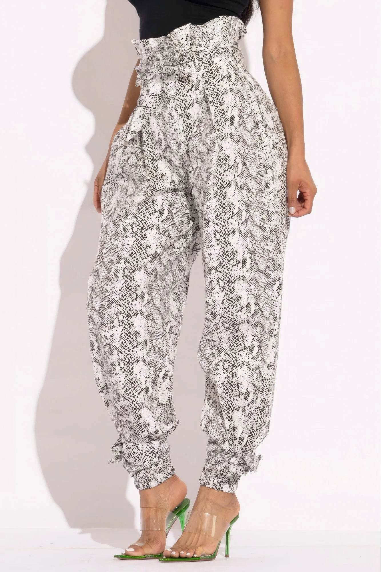 Snake Skin Printed Paper Style Cargo Pants - Bona Fide Fashion