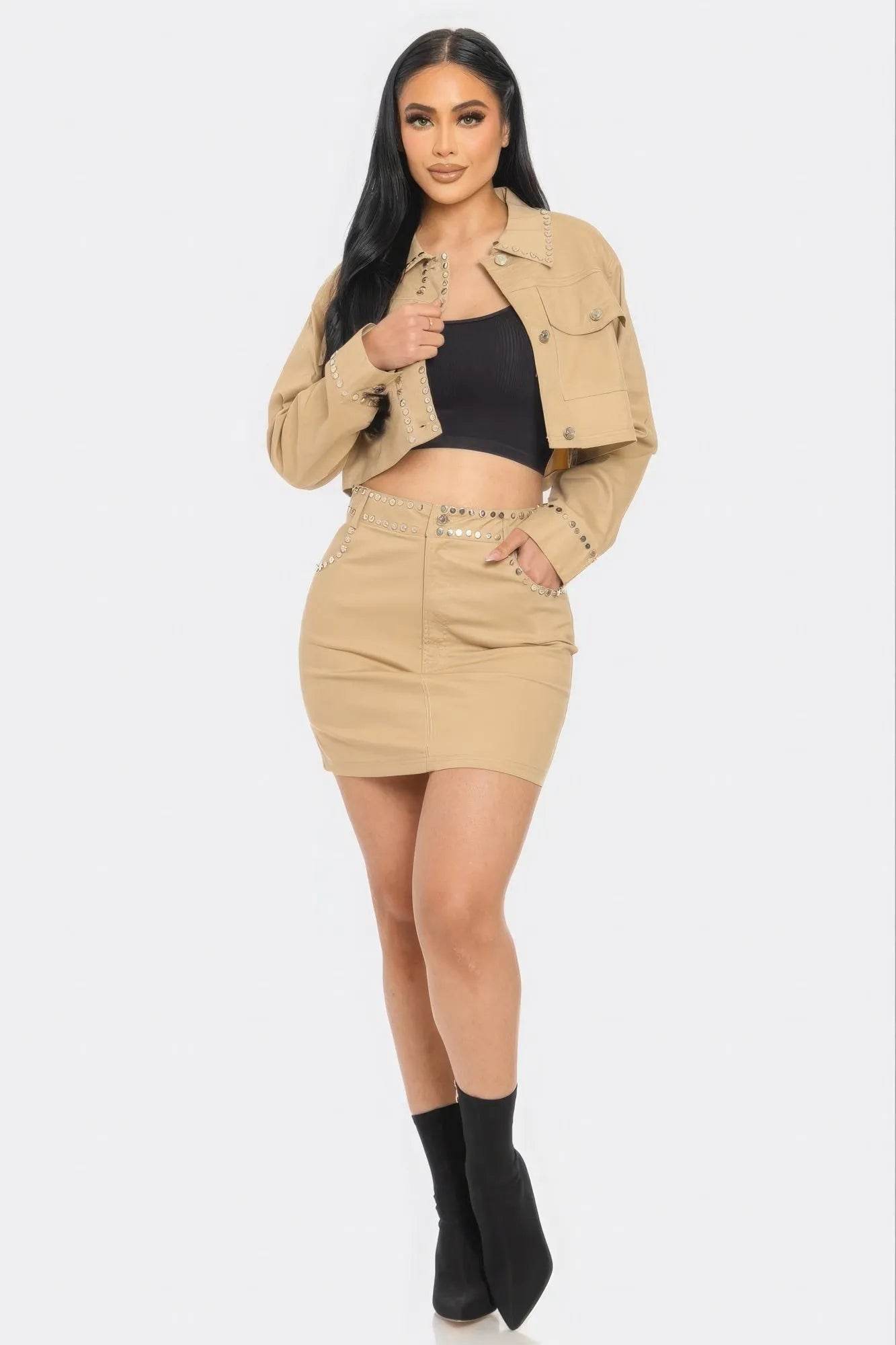Embroidered cropped shirt set - Bona Fide Fashion