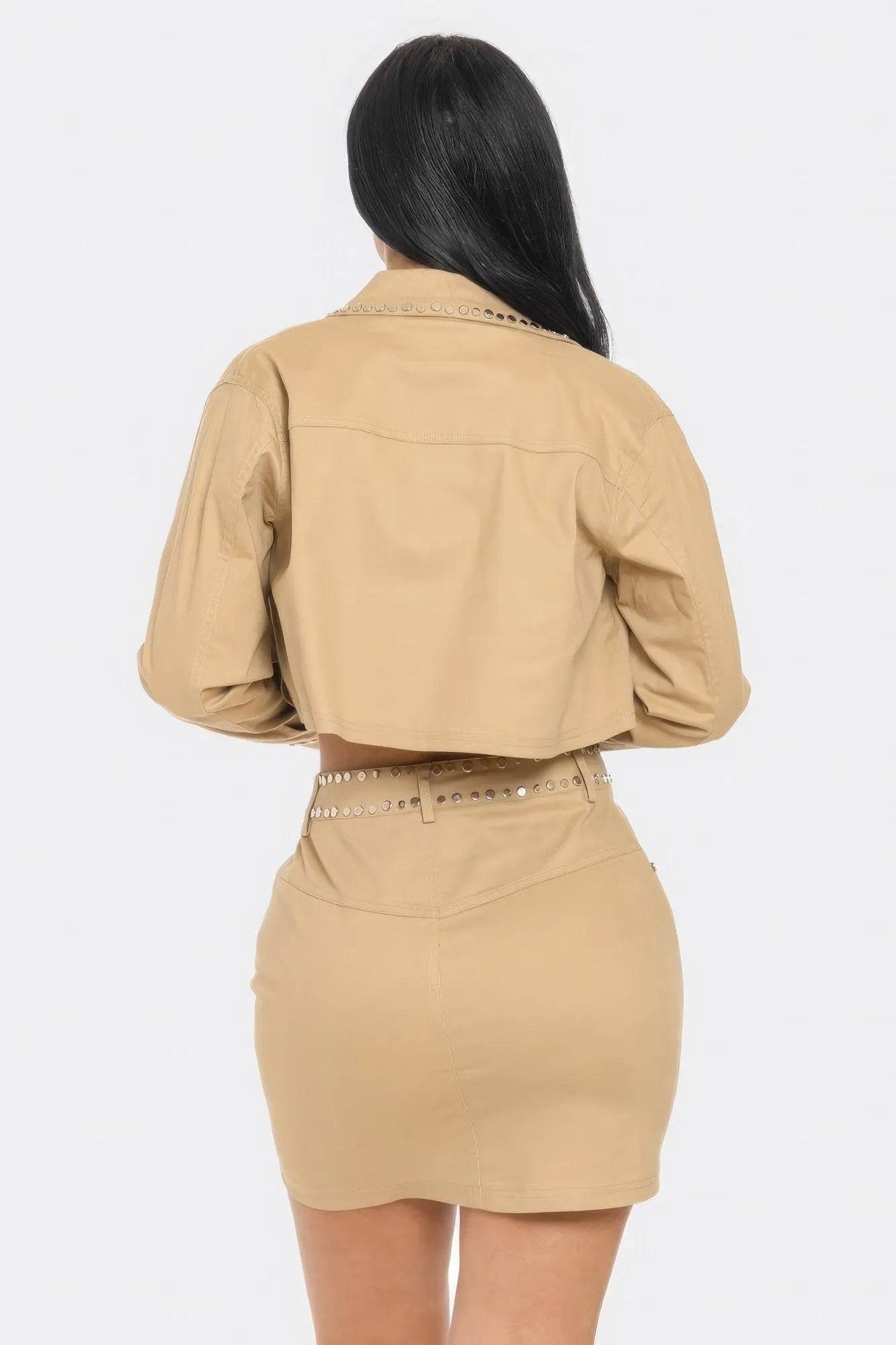 Embroidered cropped shirt set - Bona Fide Fashion