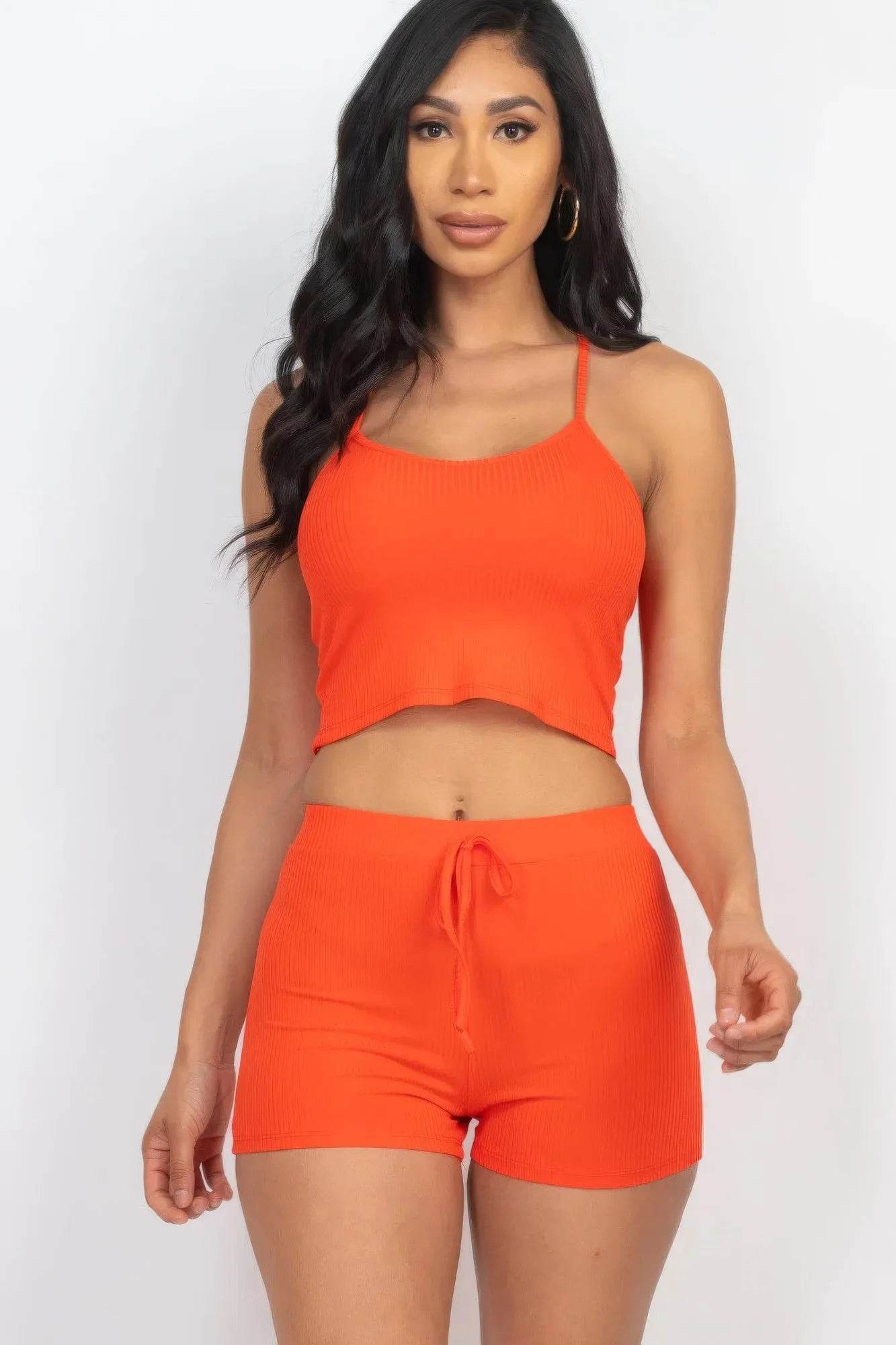 Ribbed Crop Cami Top & Shorts Set - Bona Fide Fashion