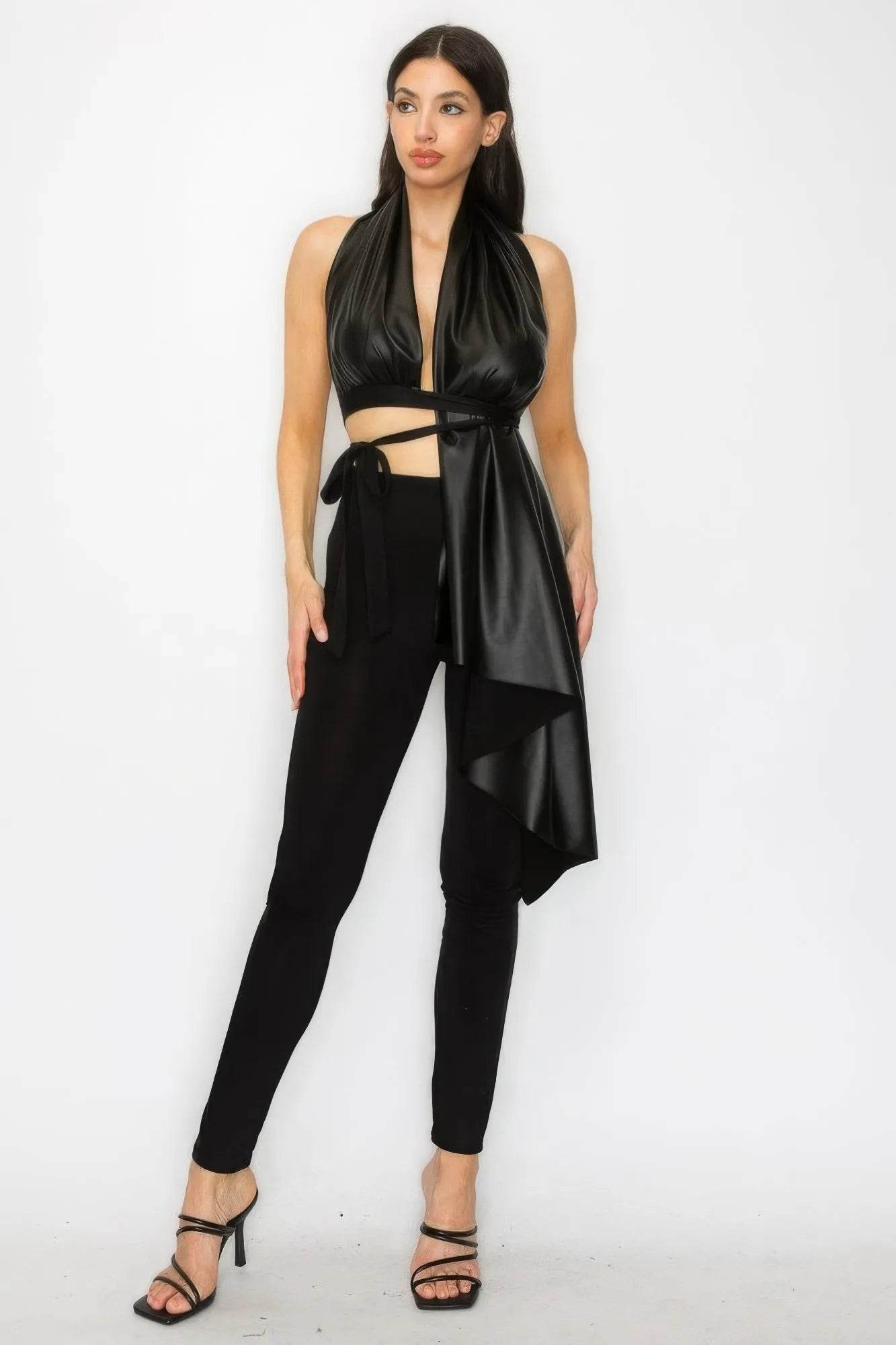 Faux Leather Top Pants Set - Bona Fide Fashion