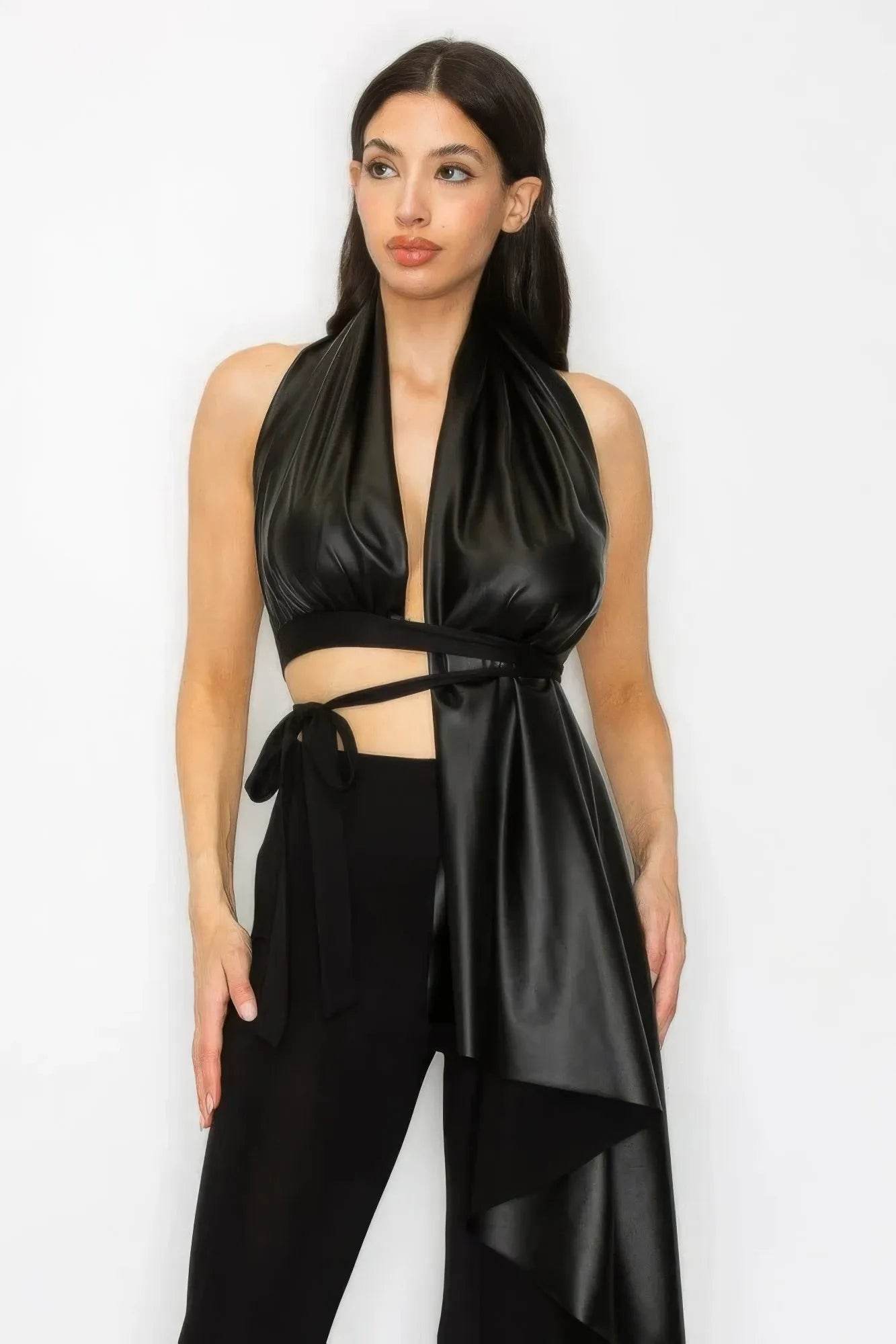 Faux Leather Top Pants Set - Bona Fide Fashion