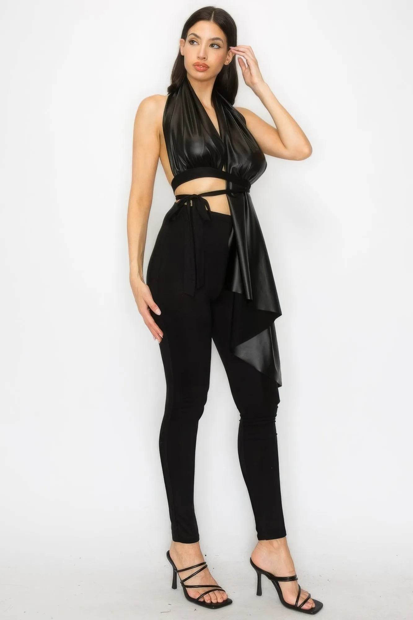 Faux Leather Top Pants Set - Bona Fide Fashion