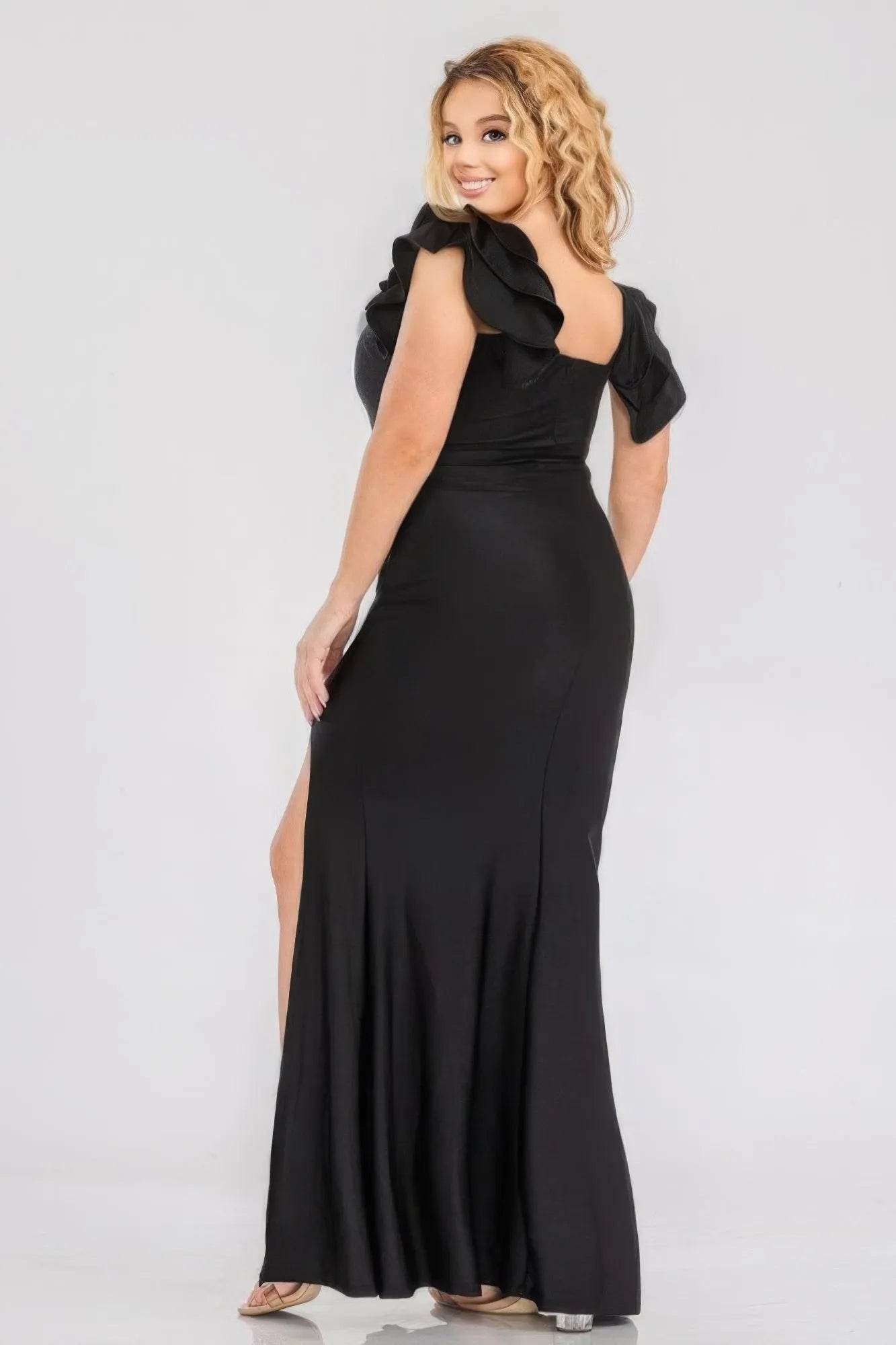 Plus Satin Strech Ruffle Party Maxi Dress - Bona Fide Fashion