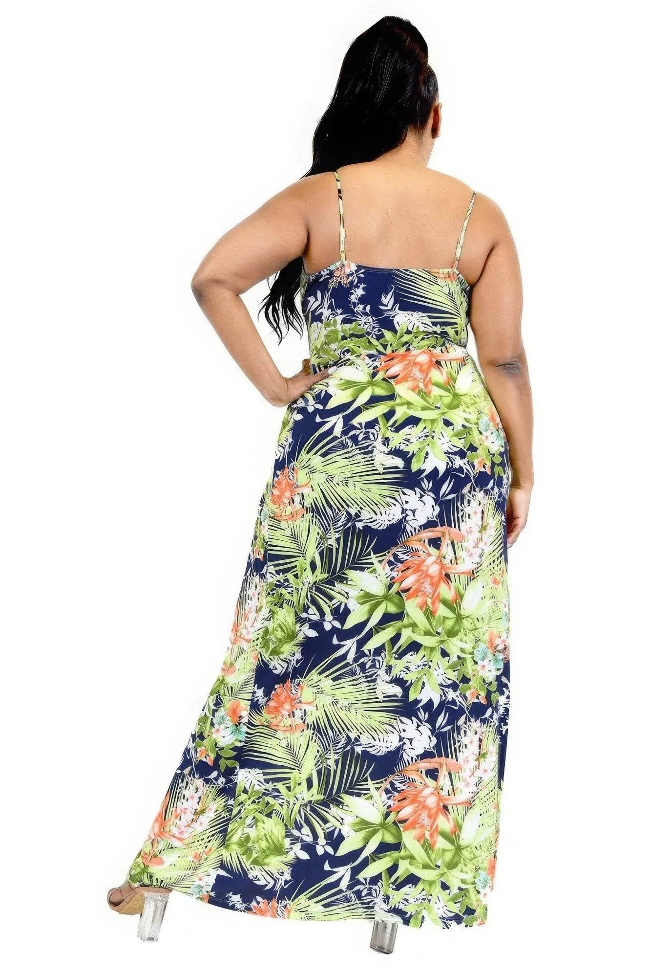 Plus Tropical Leaf Print Surplice Maxi Dress - Bona Fide Fashion
