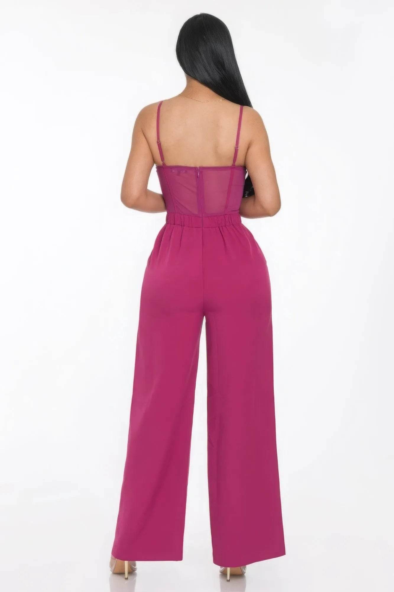Mesh Insert Cup Wide Leg Jumpsuit - Bona Fide Fashion