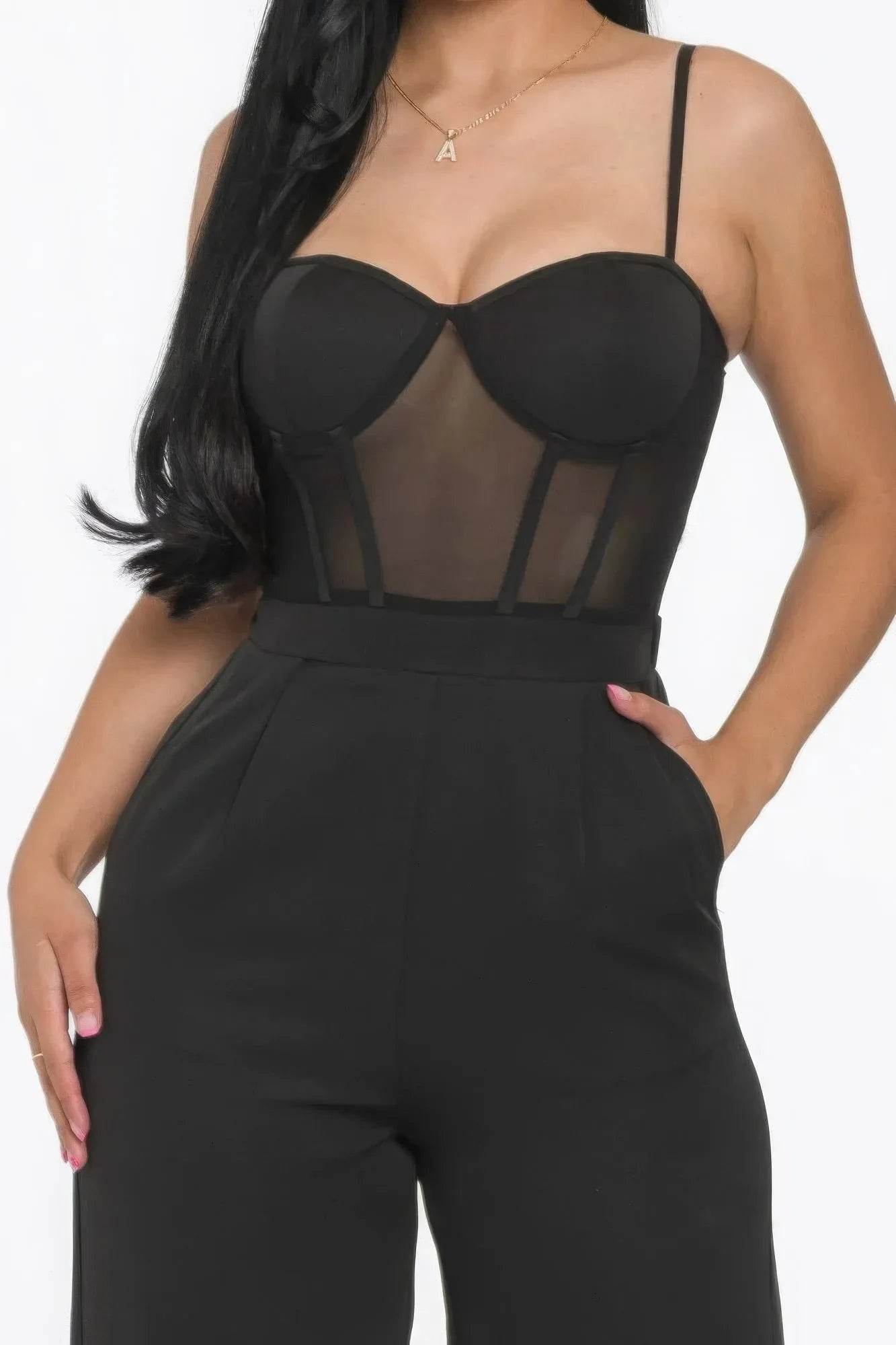 Mesh Insert Cup Wide Leg Jumpsuit - Bona Fide Fashion