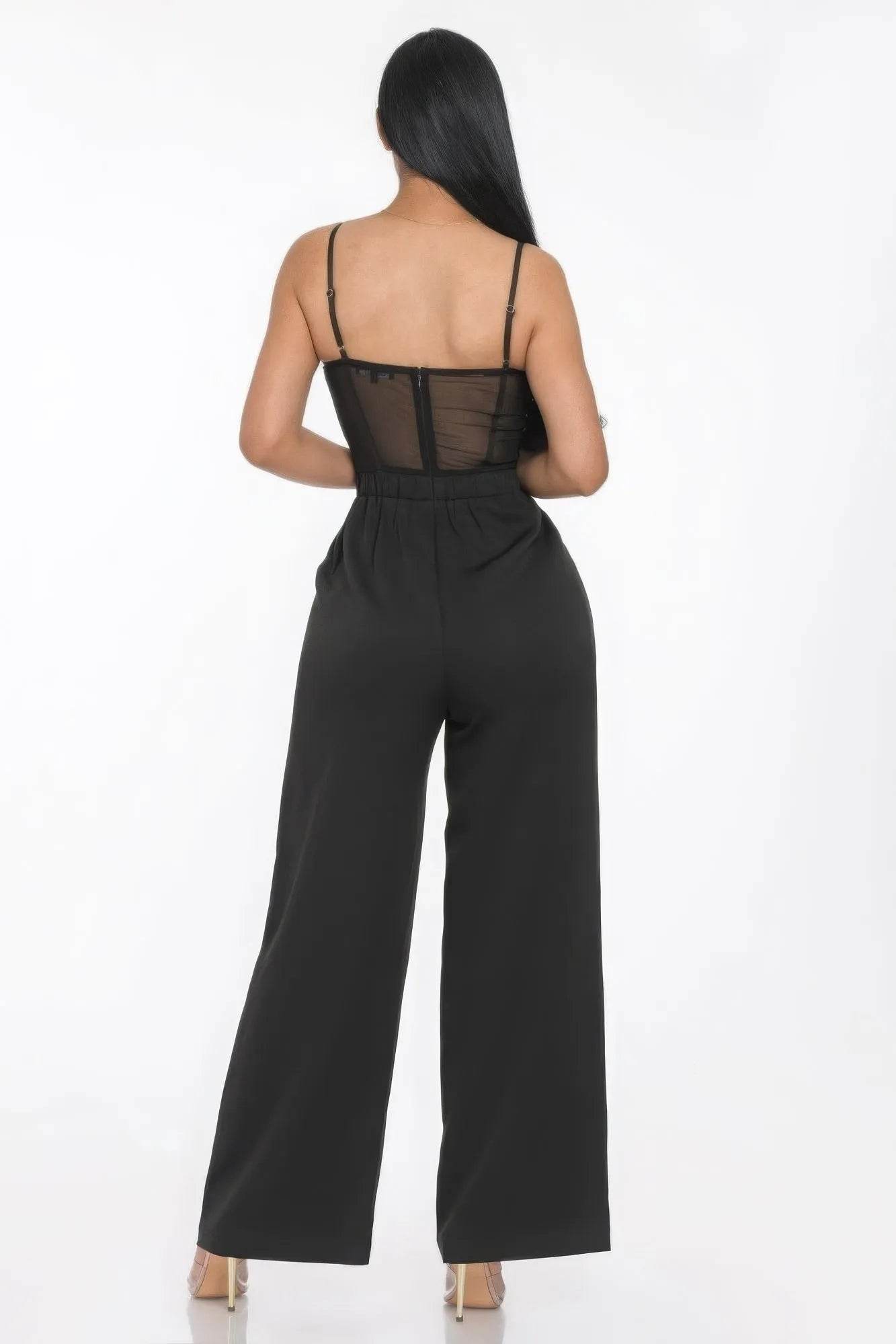 Mesh Insert Cup Wide Leg Jumpsuit - Bona Fide Fashion