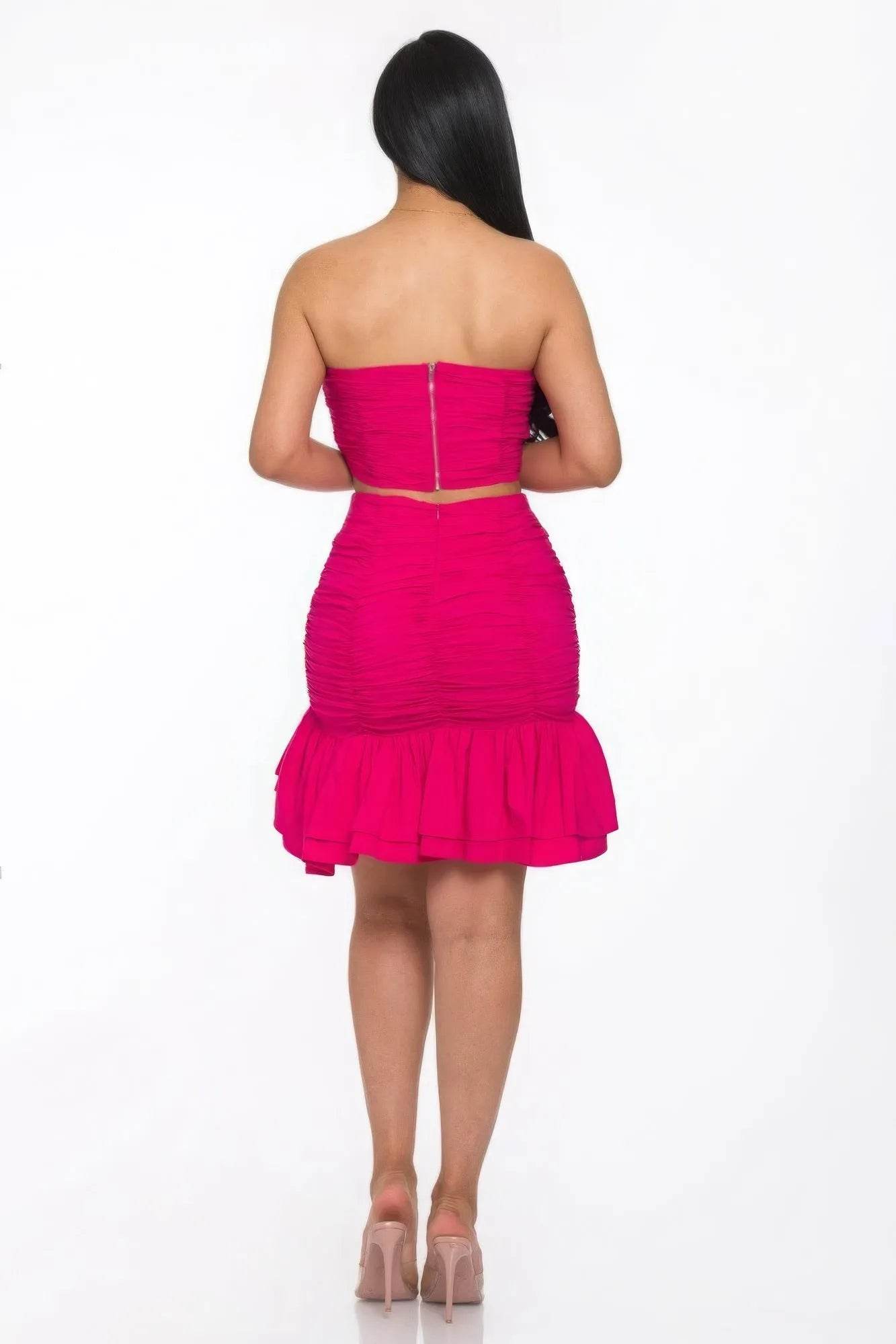 Ruffle Ruched Mini Skirt Set - Bona Fide Fashion